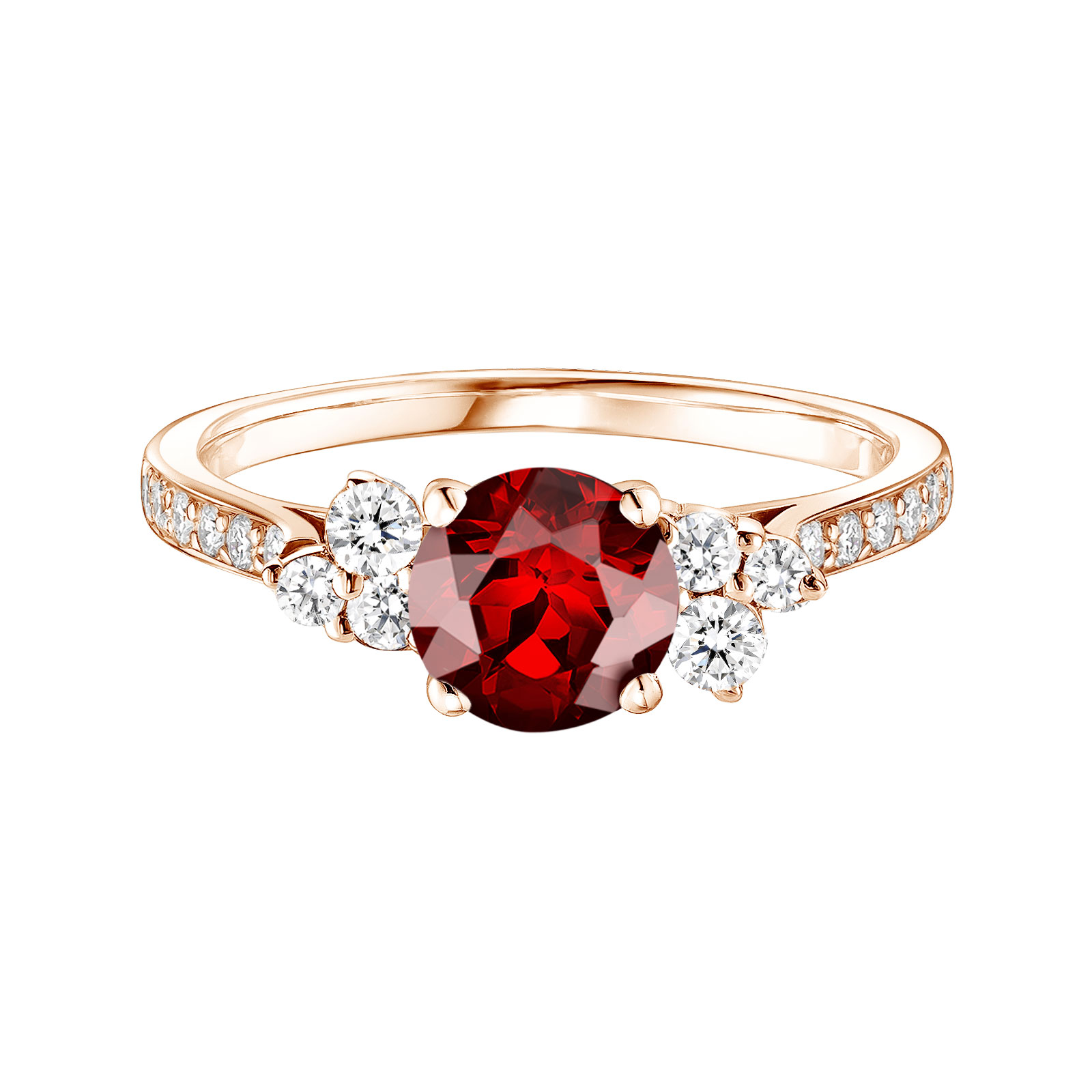 Ring Rose gold Garnet and diamonds Baby EverBloom 6 mm Pavée 1