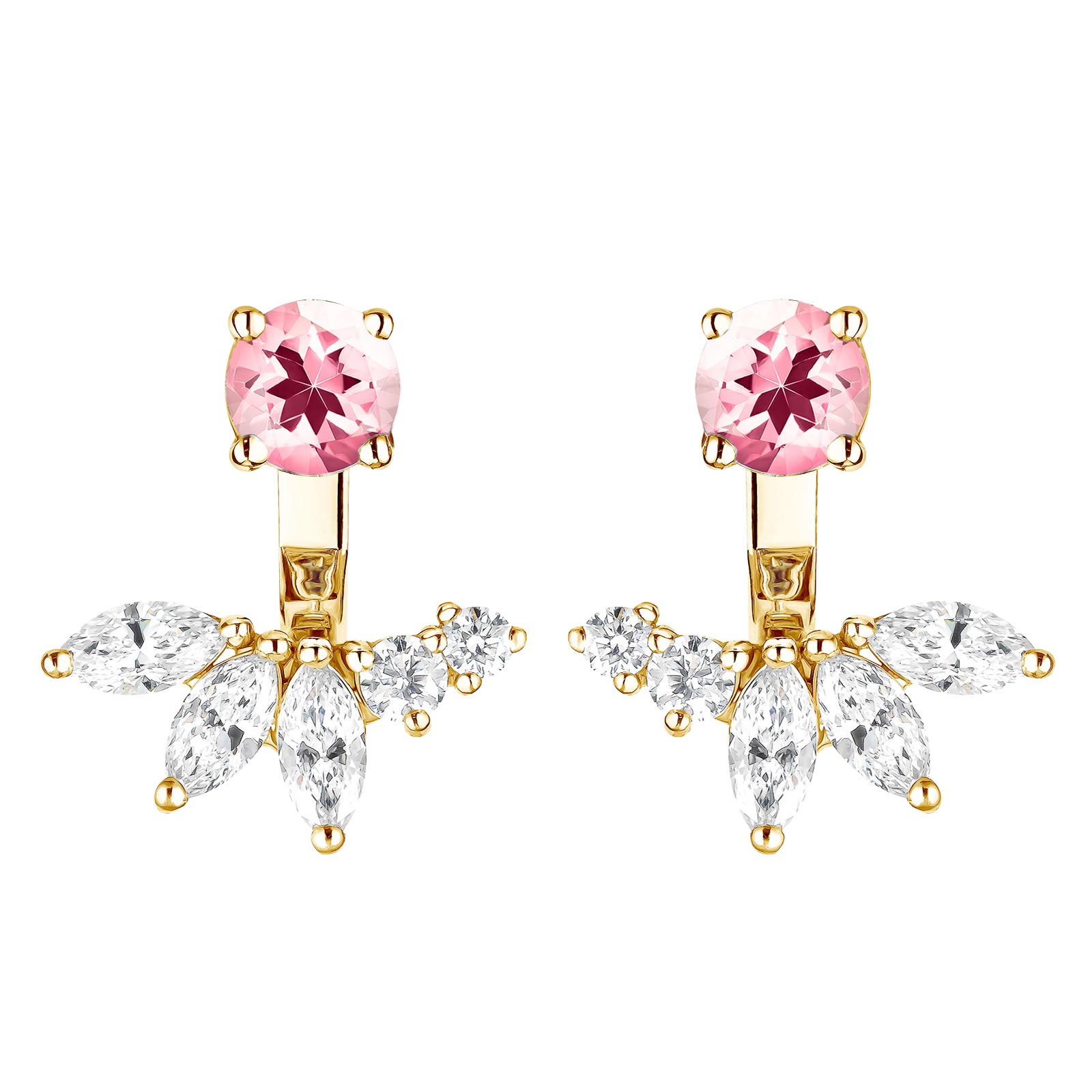 Earrings Yellow gold Tourmaline and diamonds EverBloom Symétriques 1