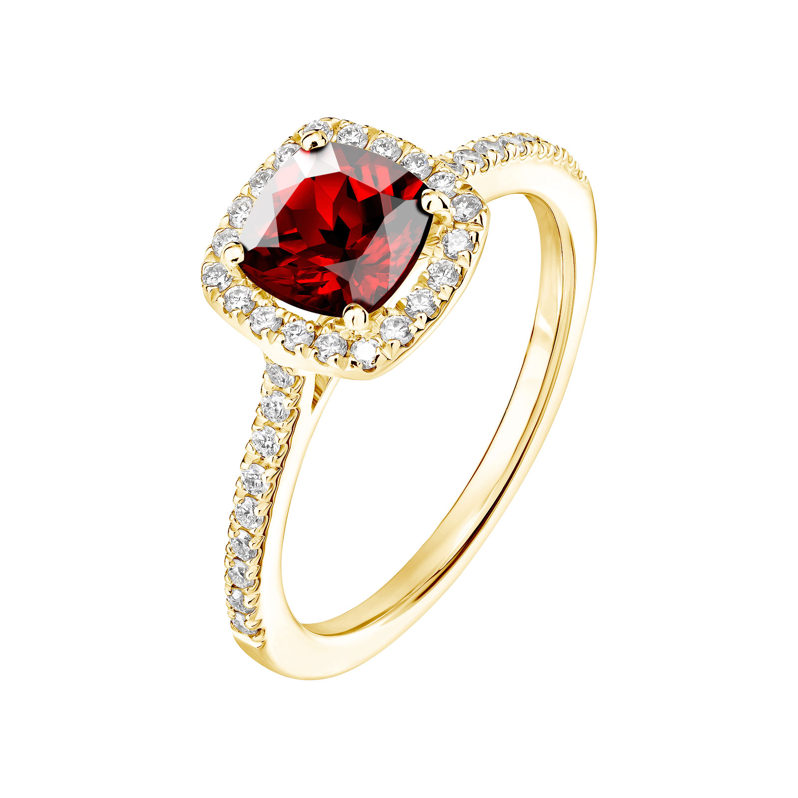 Ring Gelbgold Granat und diamanten Rétromantique Coussin Pavée 1
