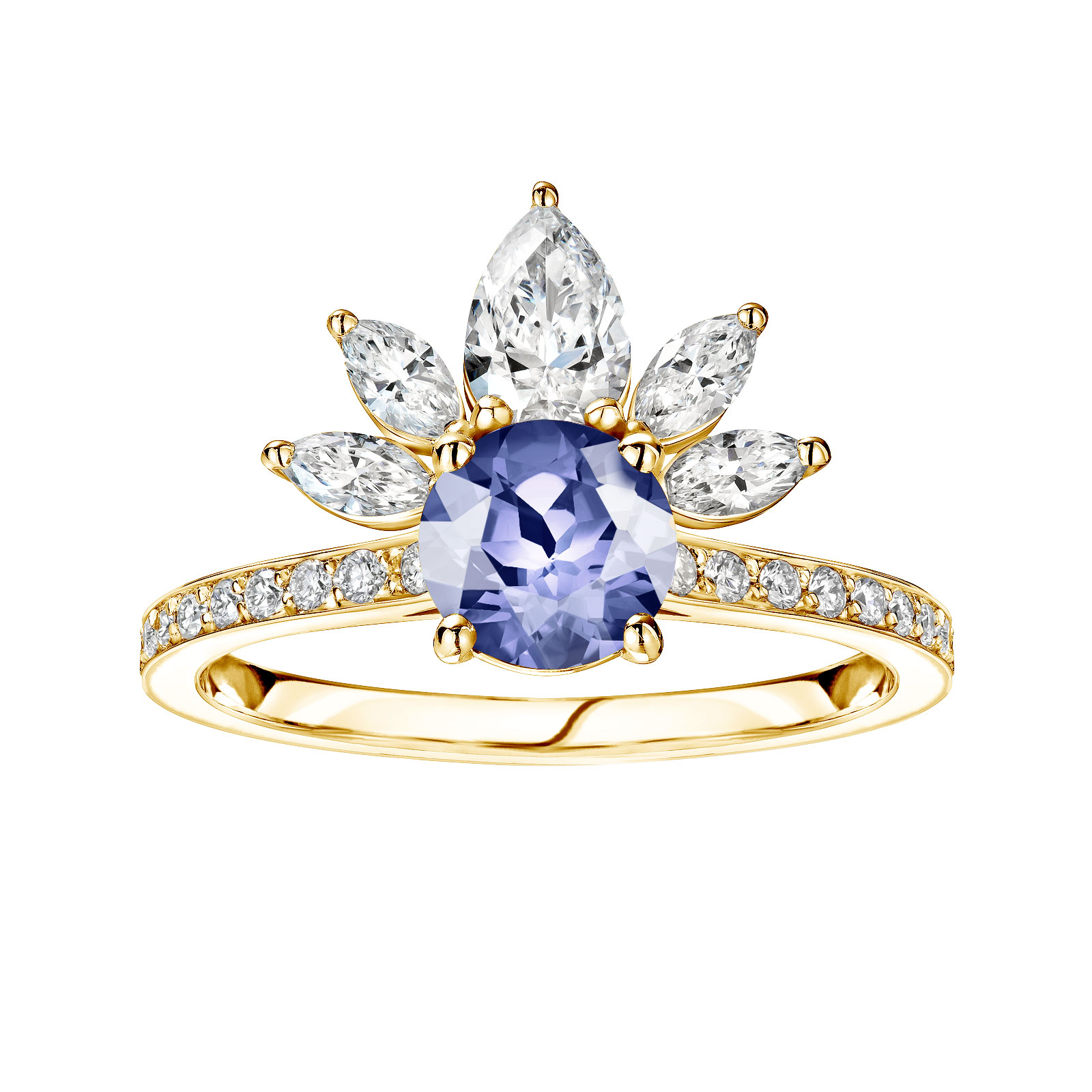 Ring Yellow gold Tanzanite and diamonds EverBloom Pavée 1