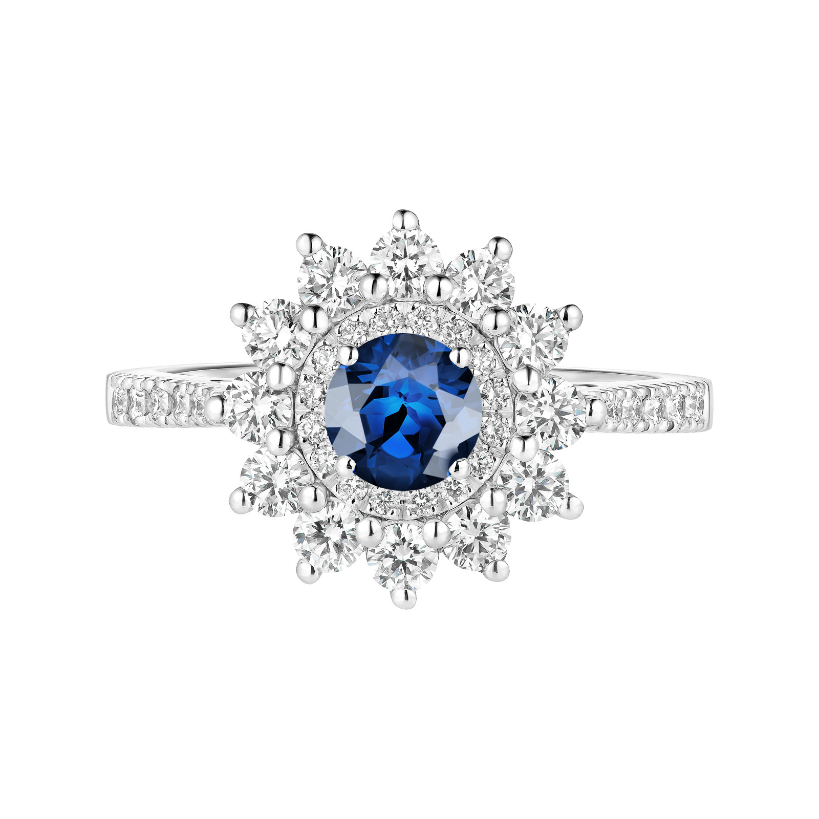 Ring White gold Sapphire and diamonds Lefkos 5 mm Pavée 1