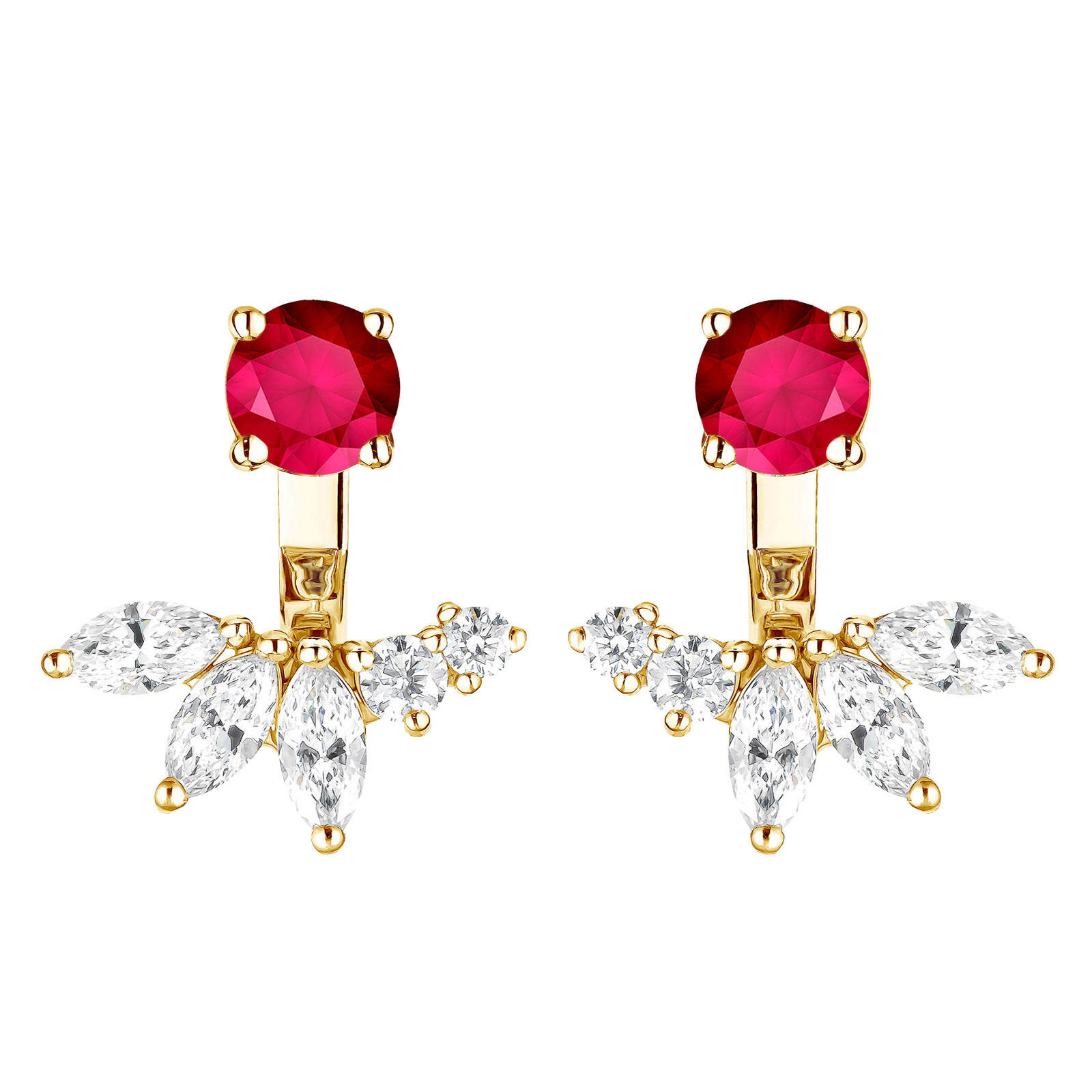 Earrings Yellow gold Ruby and diamonds EverBloom Symétriques 1