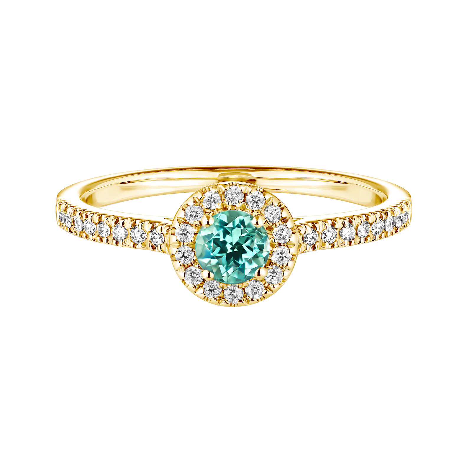 Bague Or jaune Tourmaline Mint et diamants Rétromantique S Pavée 1