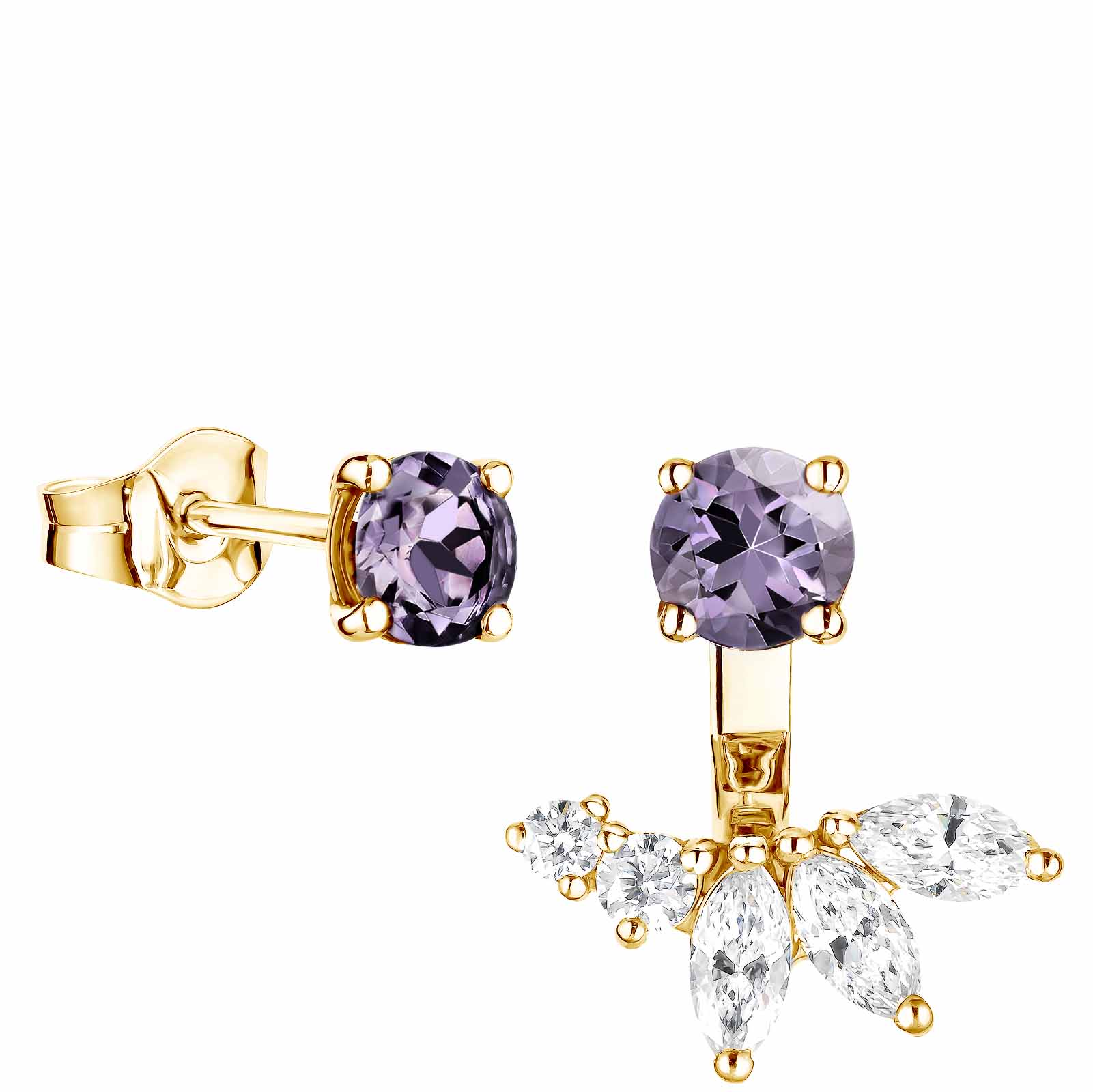 Earrings Yellow gold Lavender Spinel and diamonds EverBloom Spinelle Lavande 1