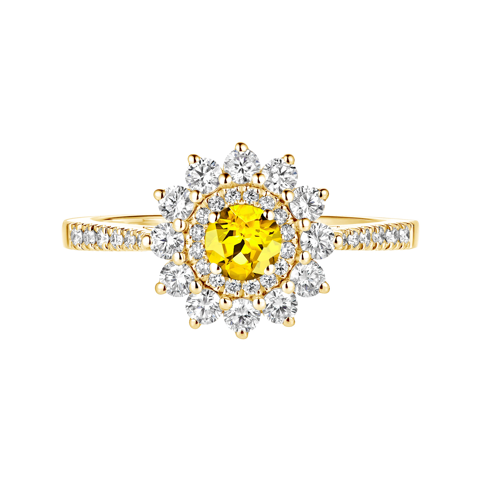 Bague Or jaune Saphir Jaune et diamants Lefkos 4 mm Pavée 1