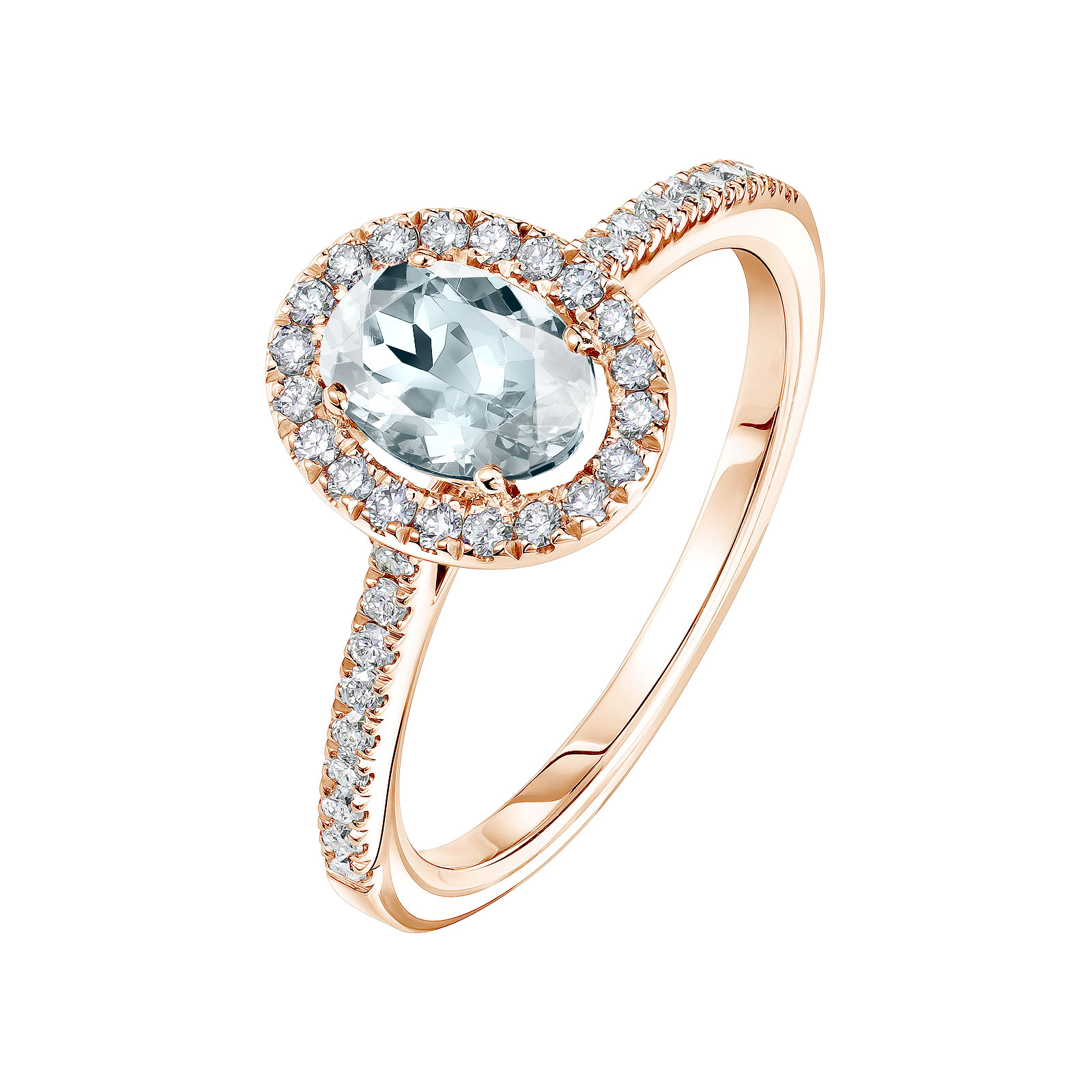 Bague Or rose Aigue-marine et diamants Rétromantique Ovale Pavée 1