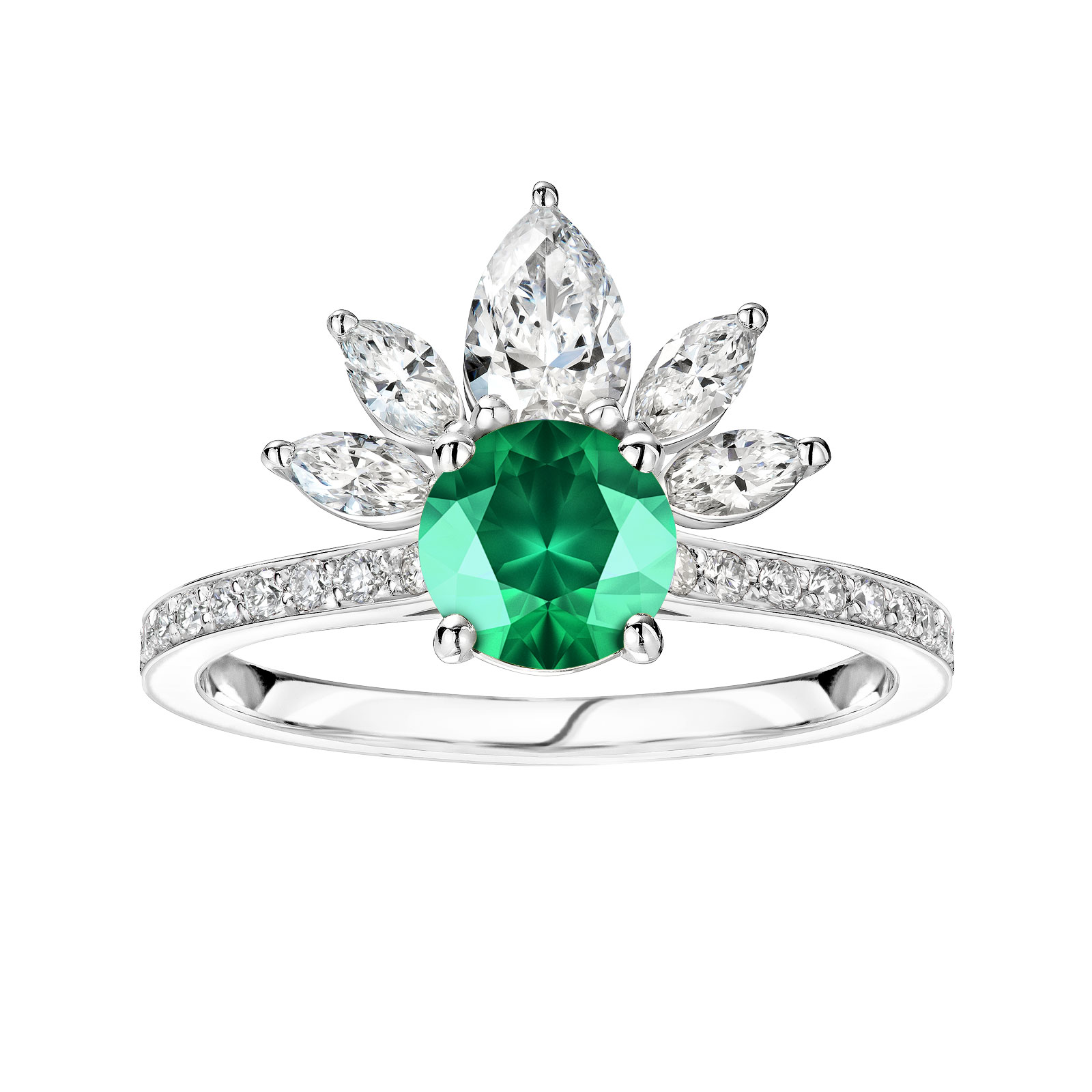 Ring Platinum Emerald and diamonds EverBloom Pavée 1