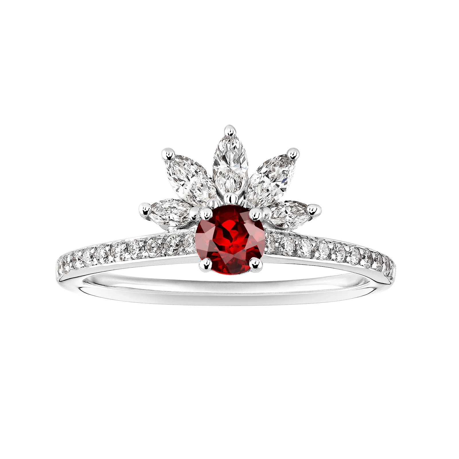 Ring White gold Garnet and diamonds EverBloom Pavée 4 mm 1