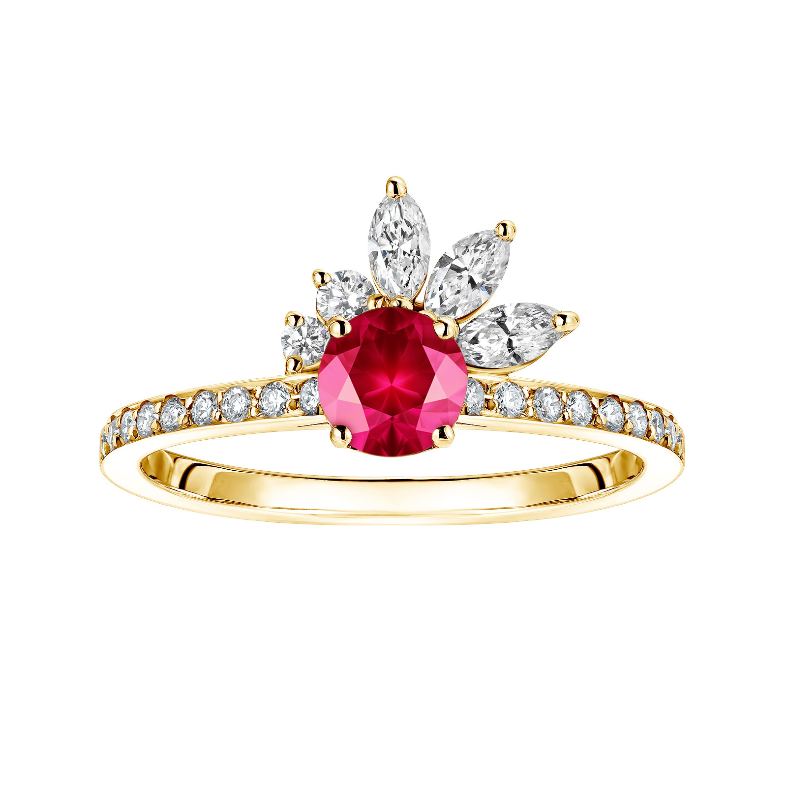 Ring Yellow gold Ruby and diamonds Little EverBloom Pavée 1