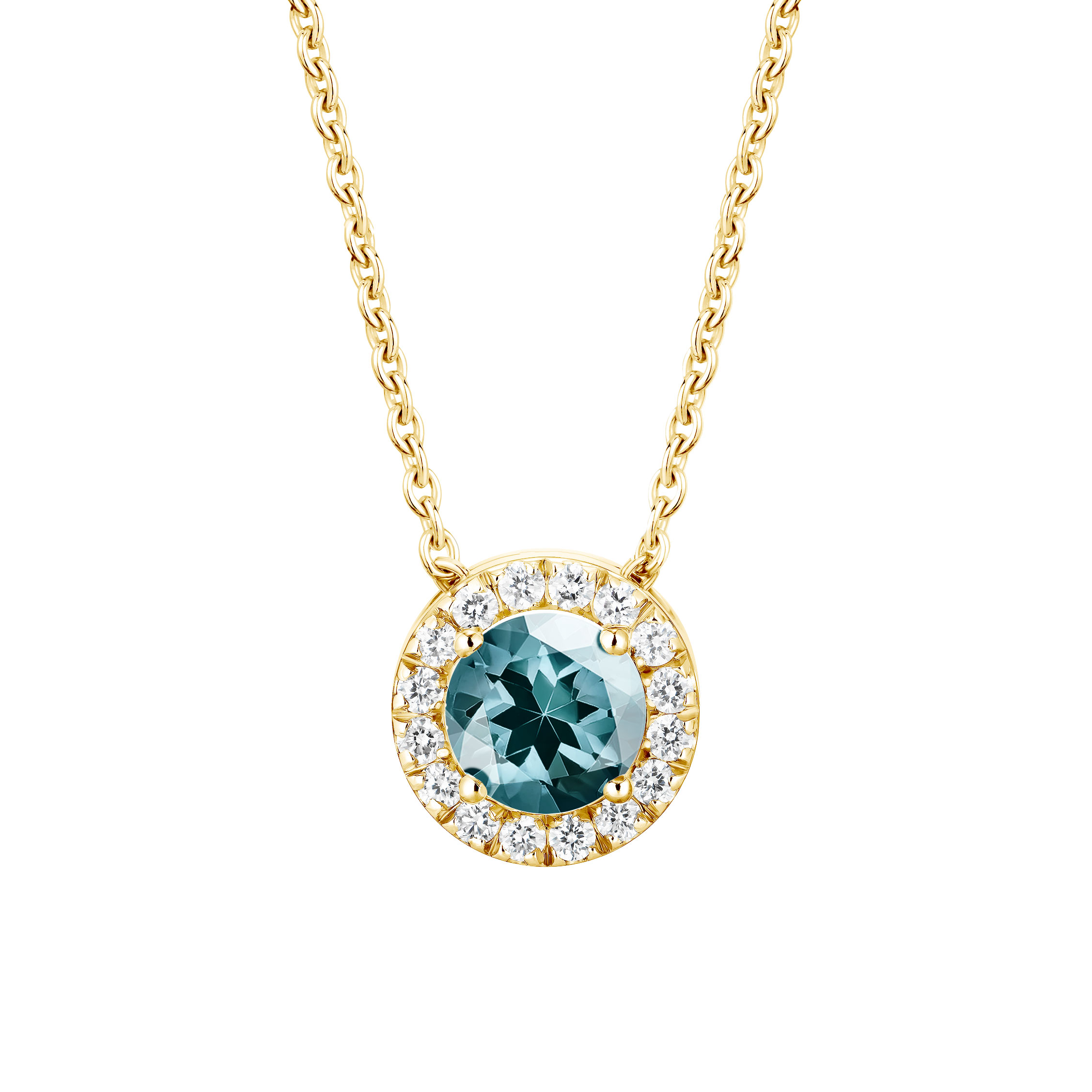 Pendentif Or jaune Saphir Bleu Gris et diamants Rétromantique S 1