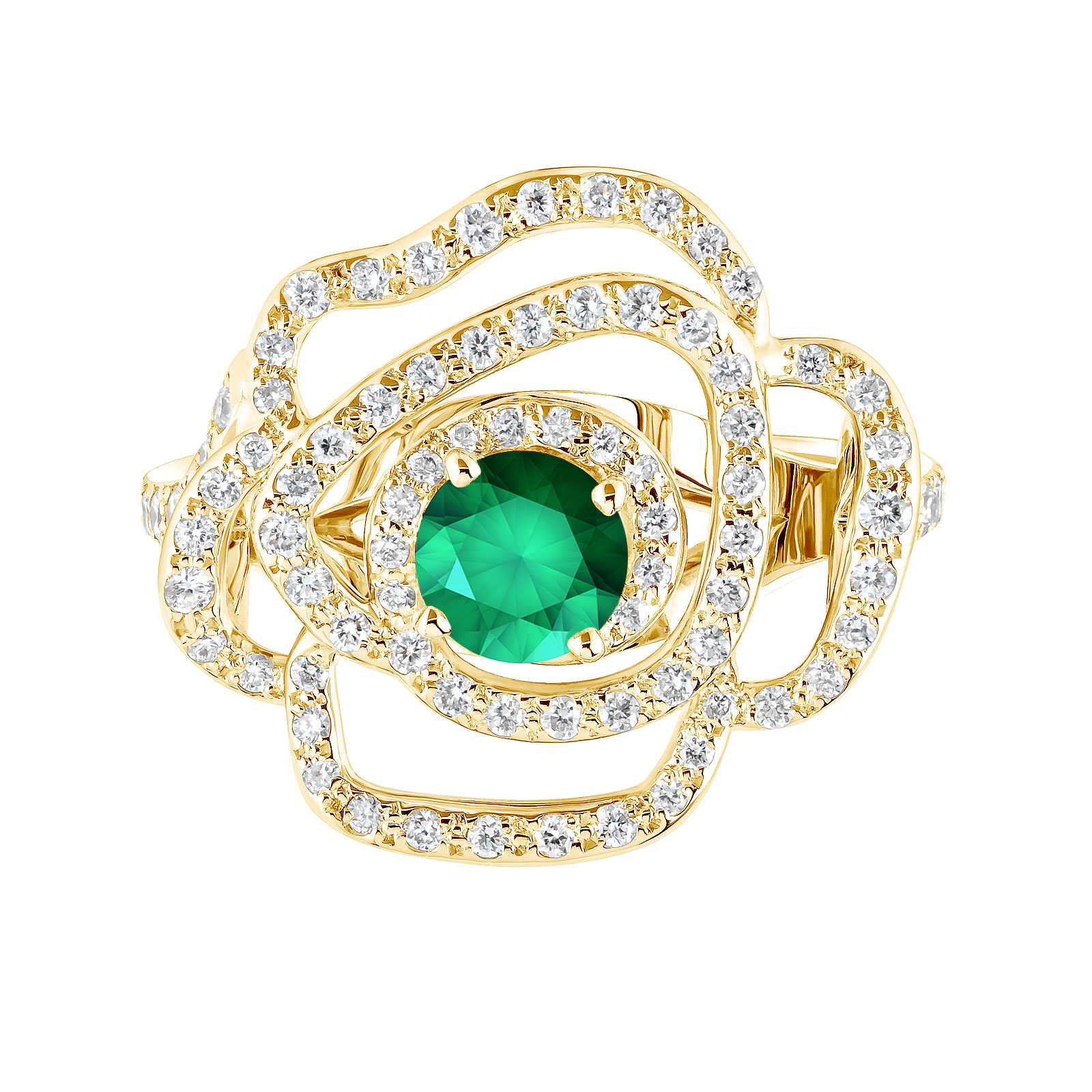 Ring Yellow gold Emerald and diamonds PrimaRosa Alta 1
