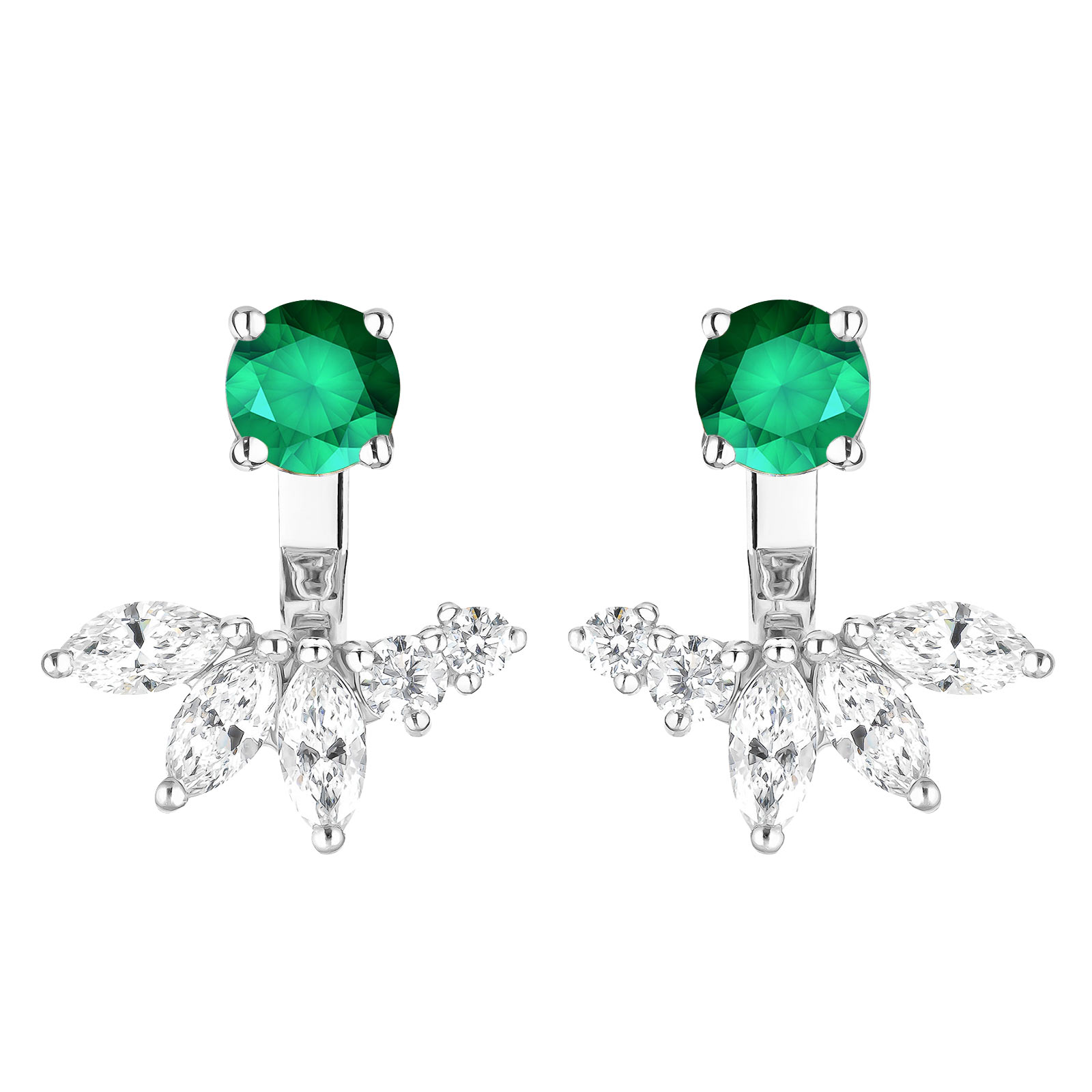 Earrings White gold Emerald and diamonds EverBloom Symétriques 1