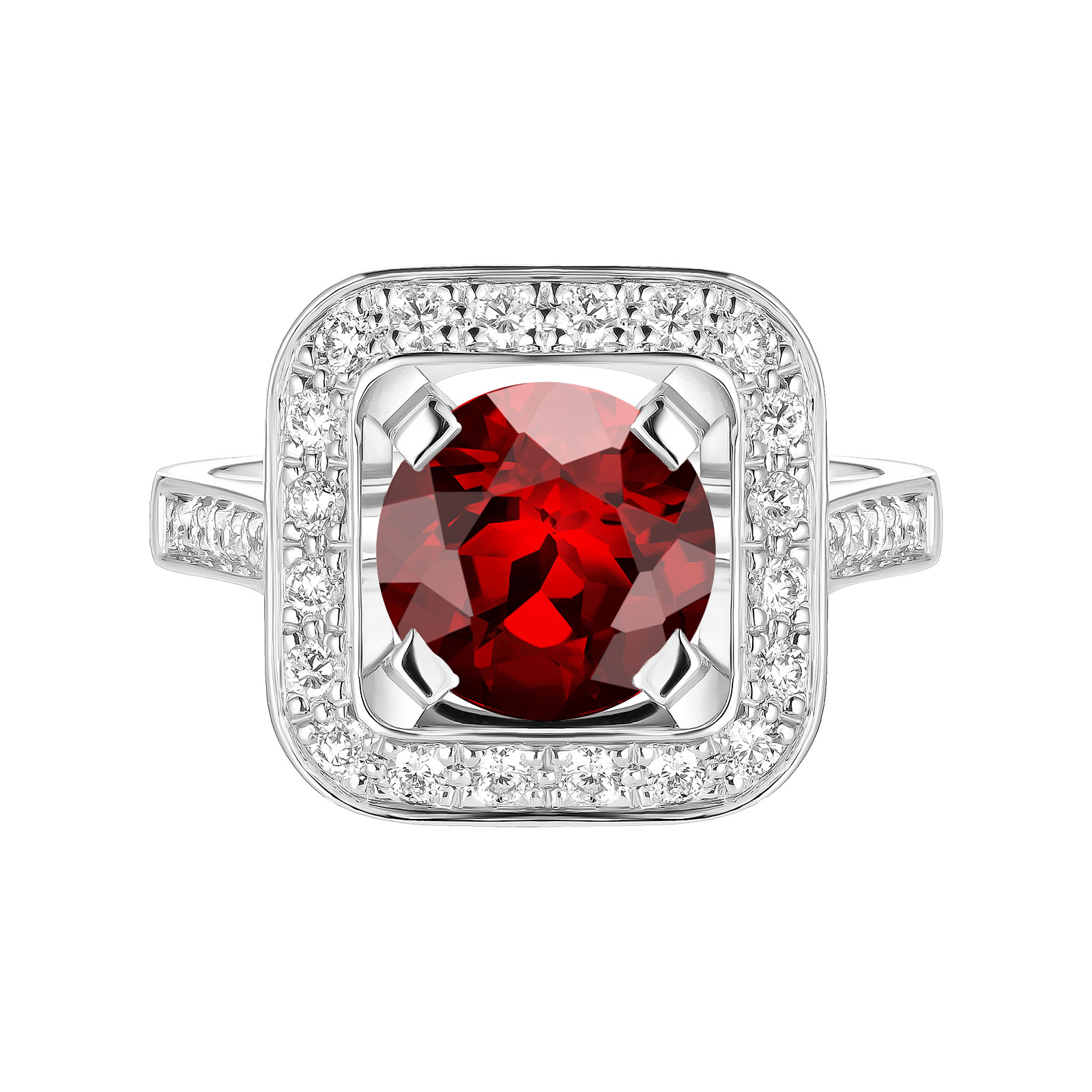 Ring White gold Garnet and diamonds Art Déco Rond 8 mm 1