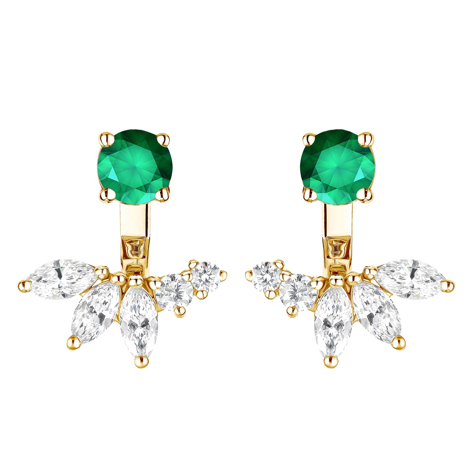 Earrings Yellow gold Emerald and diamonds EverBloom Symétriques 1