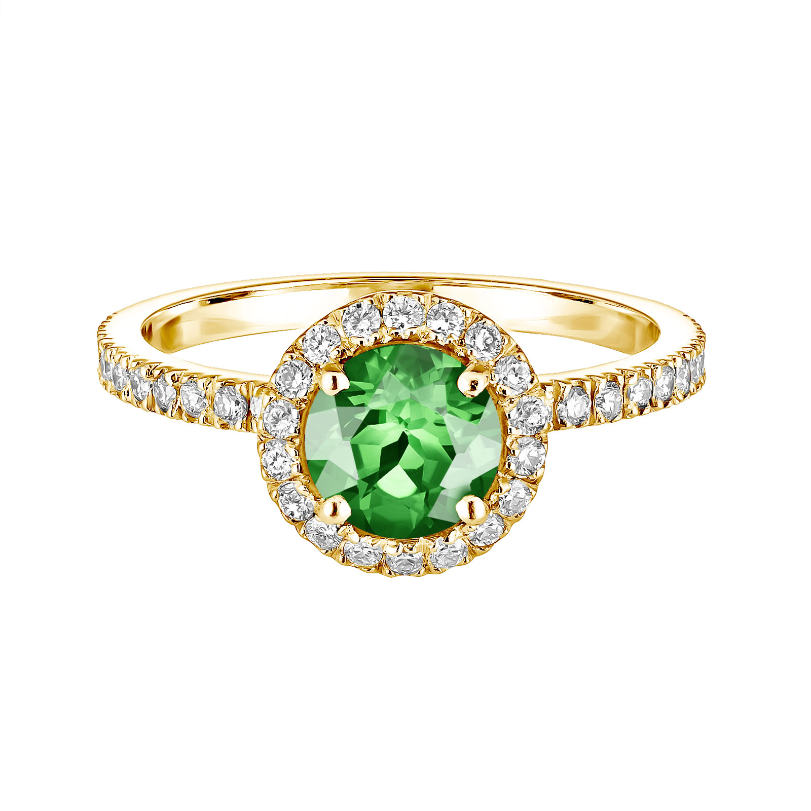 Ring Yellow gold Tsavorite and diamonds Rétromantique L Pavée 1