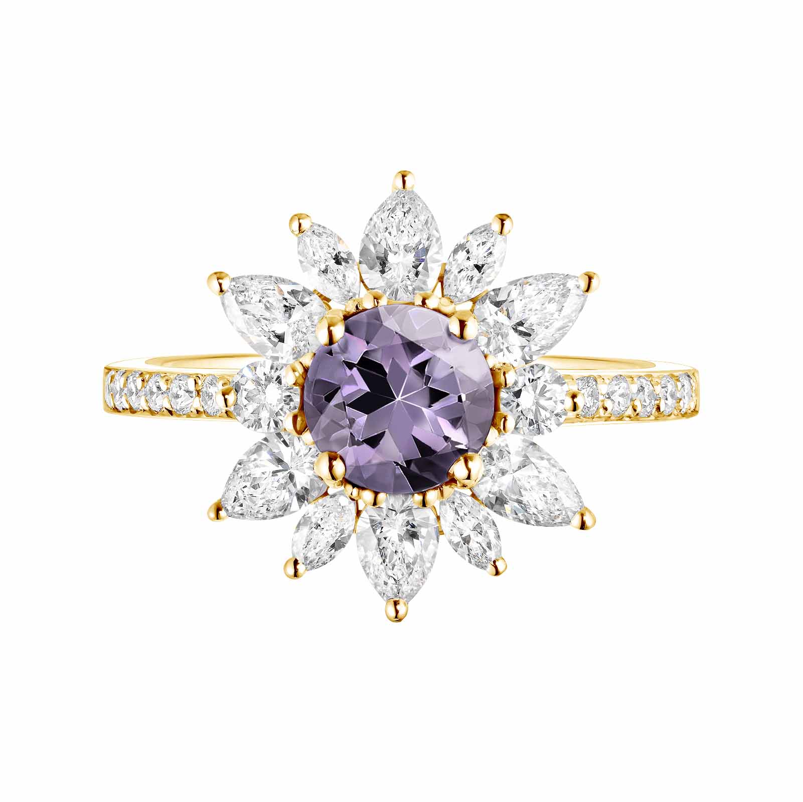 Ring Gelbgold Spinell Lavendel und diamanten EverBloom Prima Spinelle Lavande 1
