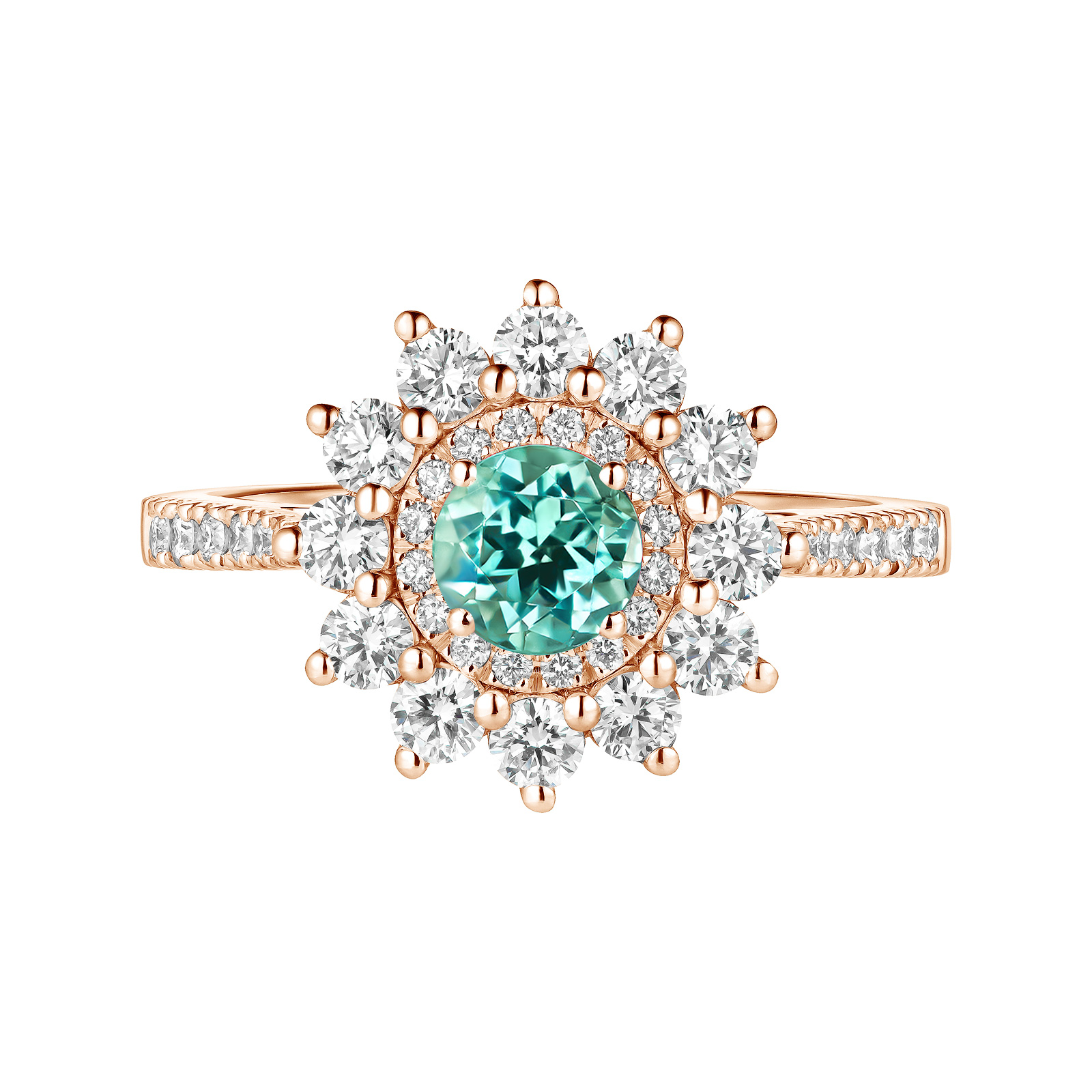 Bague Or rose Tourmaline Mint et diamants Lefkos 5 mm Pavée 1