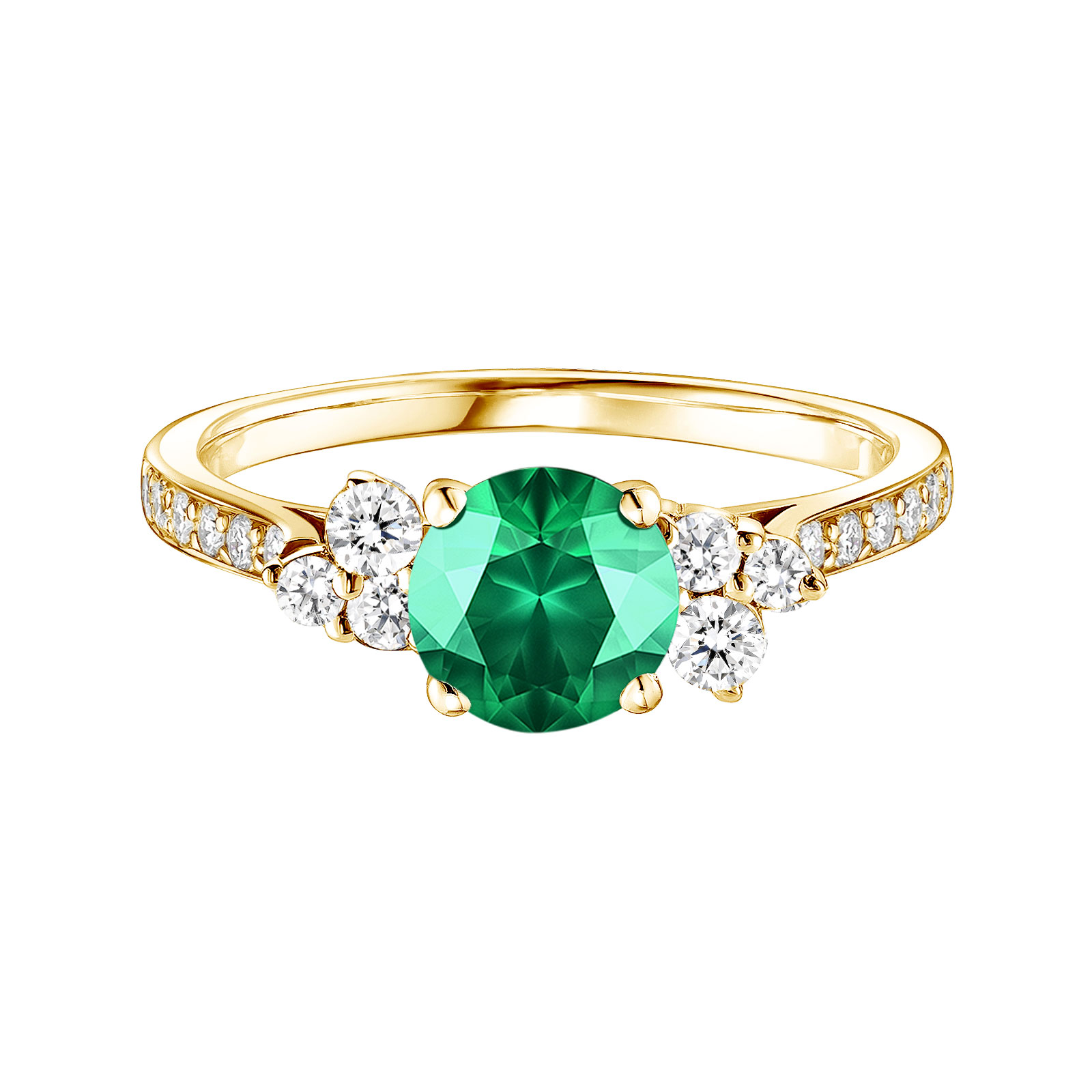 Ring Gelbgold Smaragdgrün und diamanten Baby EverBloom 6 mm Pavée 1