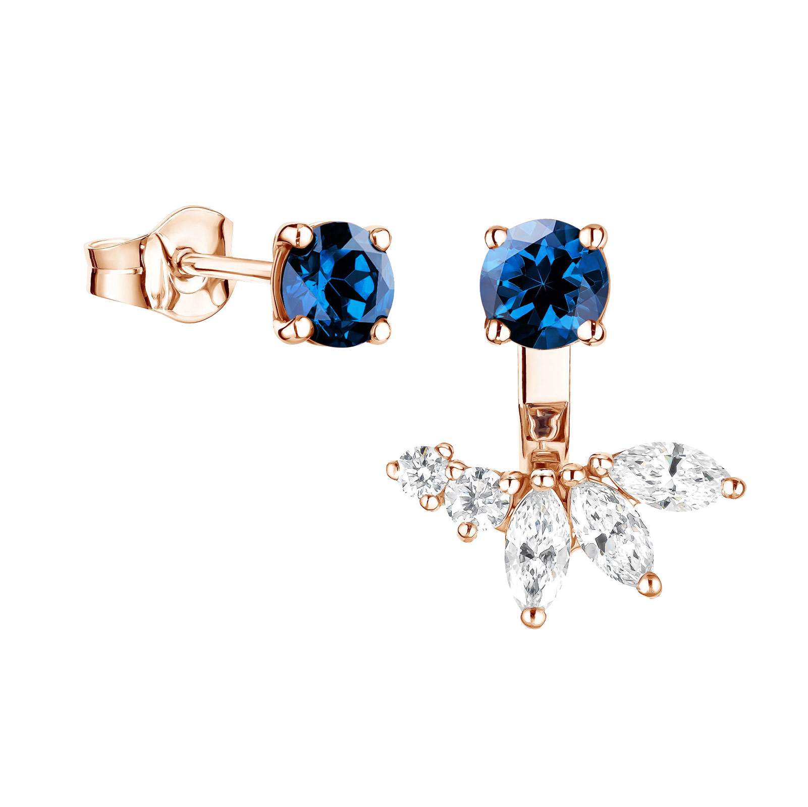 Earrings Rose gold Sapphire and diamonds EverBloom Asymétriques 1