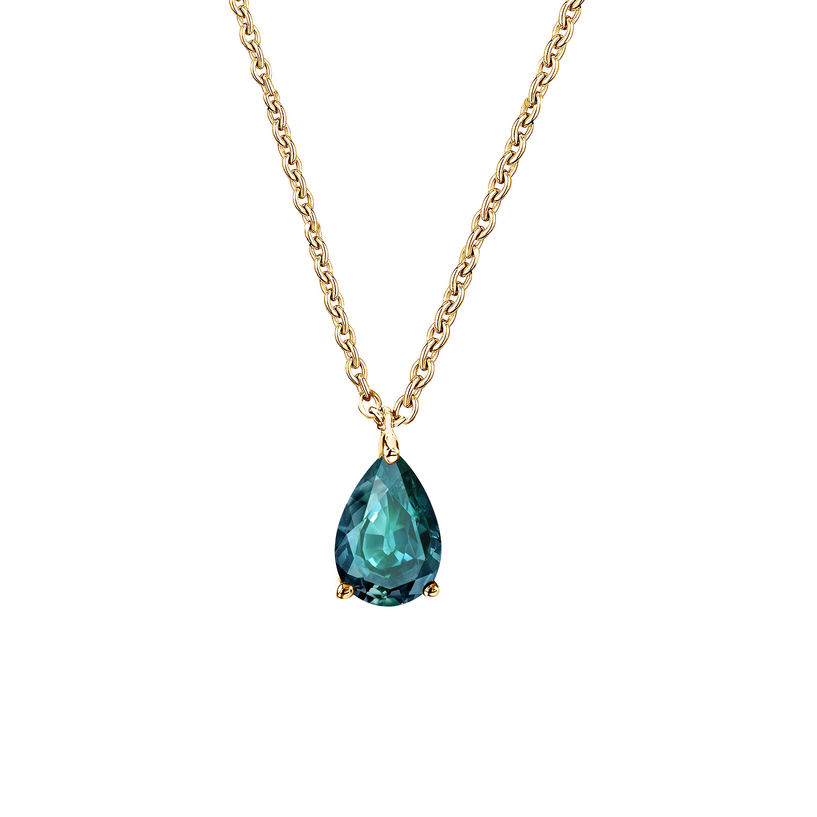 Pendant Yellow gold Teal Sapphire Lady Poire 1