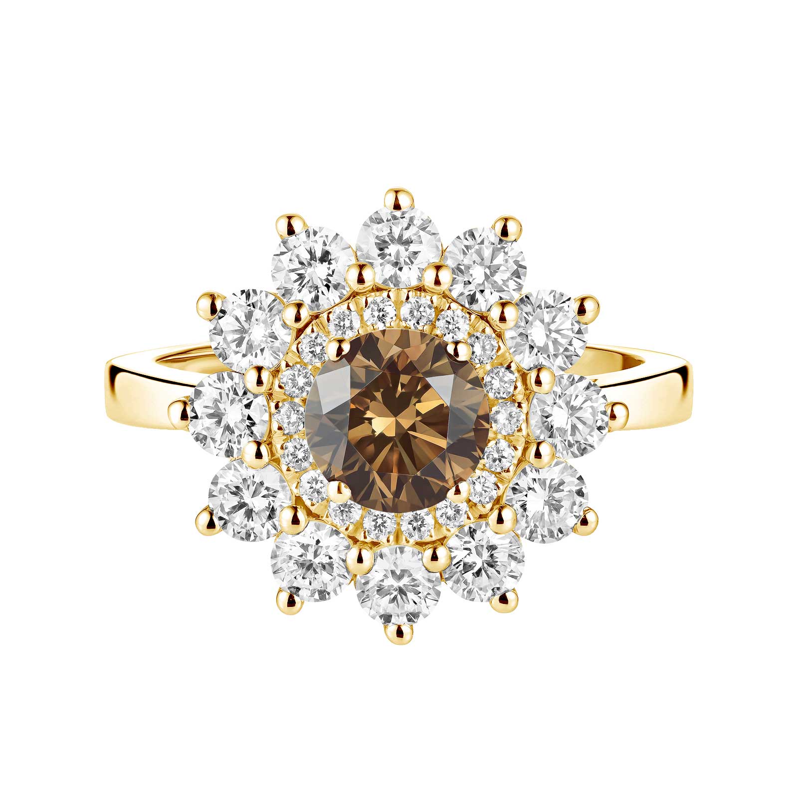 Ring Yellow gold Chocolate Diamond and diamonds Lefkos 6 mm 1