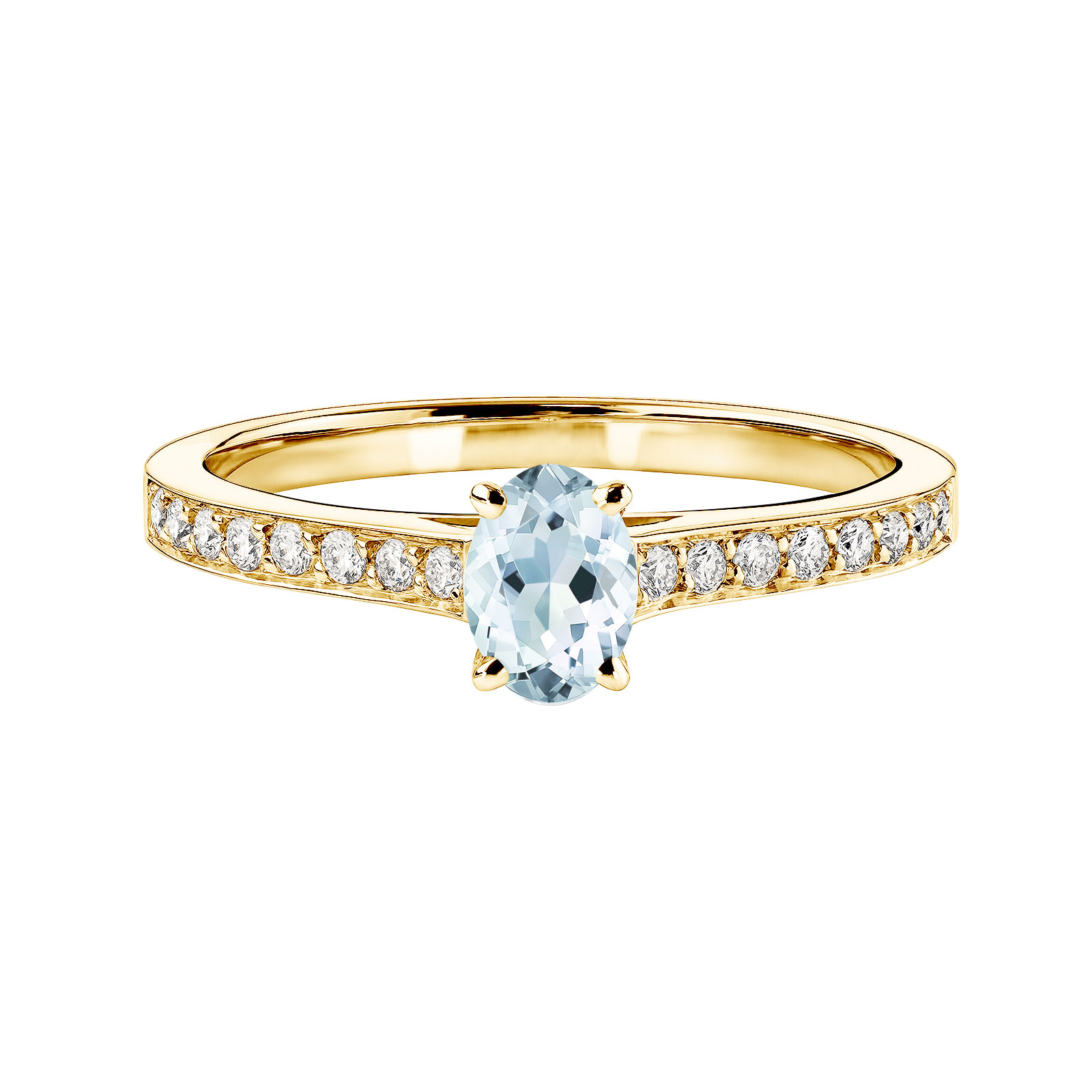 Ring Yellow gold Aquamarine and diamonds Lady Ovale Pavée 1