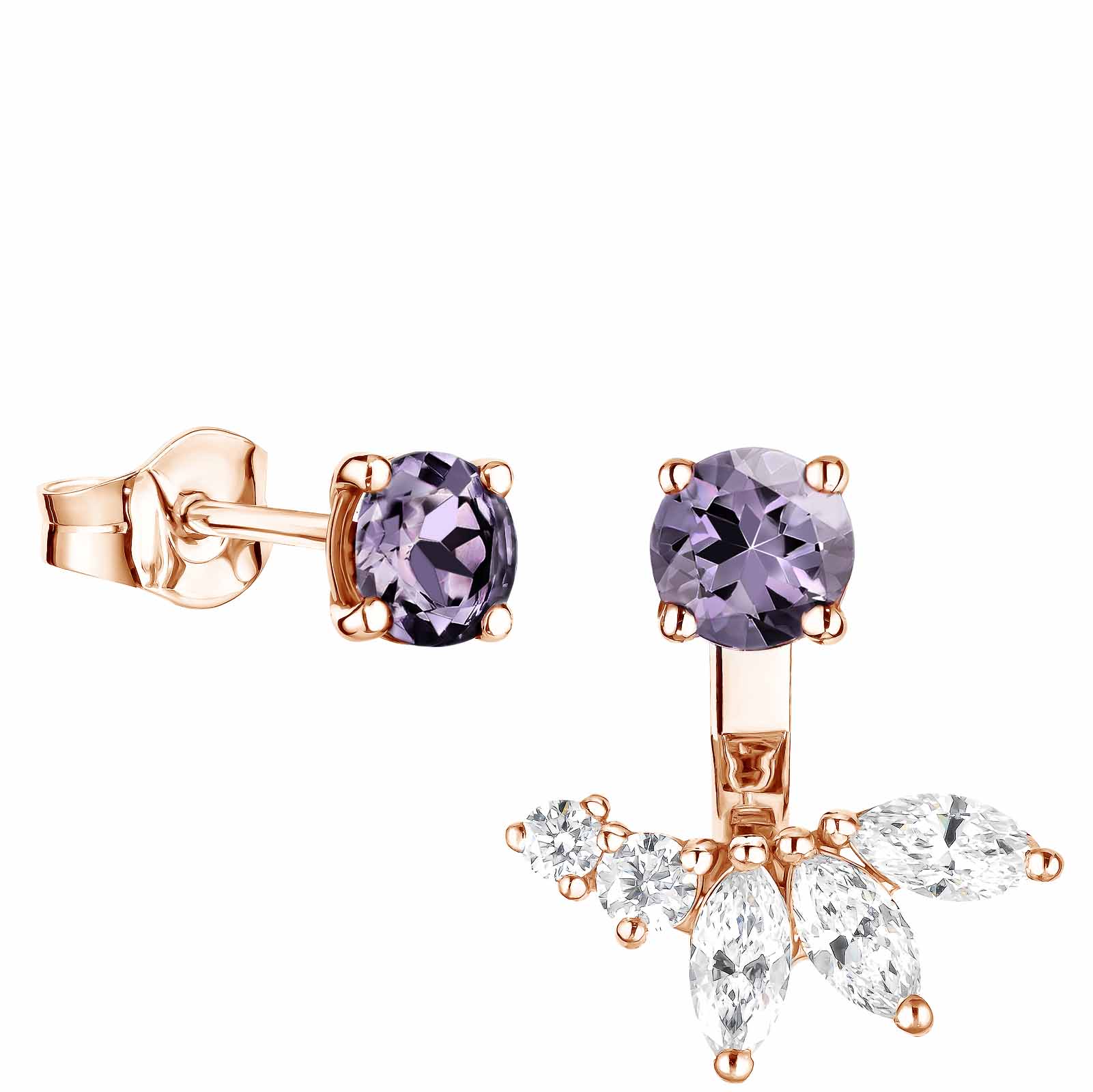 Earrings Rose gold Lavender Spinel and diamonds EverBloom Spinelle Lavande 1