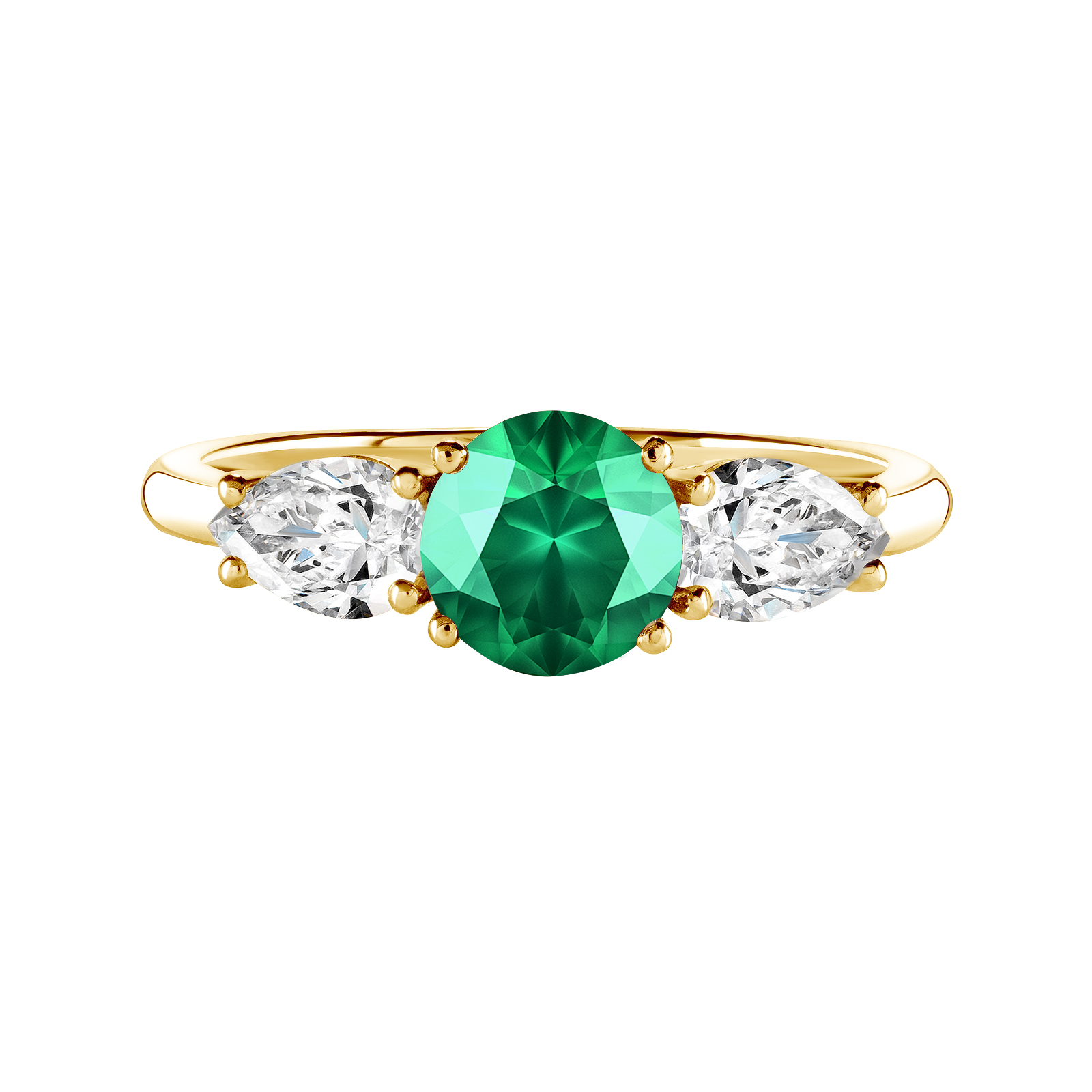 Ring Yellow gold Emerald and diamonds Lady Duo de Poires 1