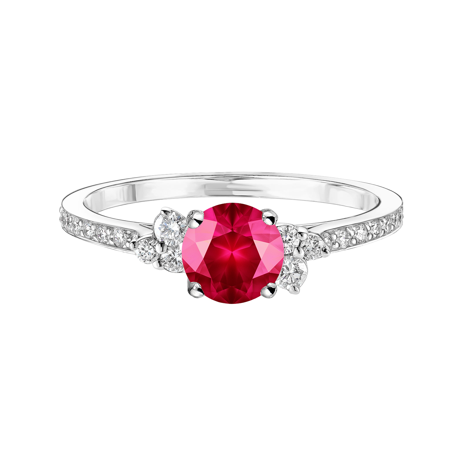 Ring Platinum Ruby and diamonds Baby EverBloom 5 mm Pavée 1