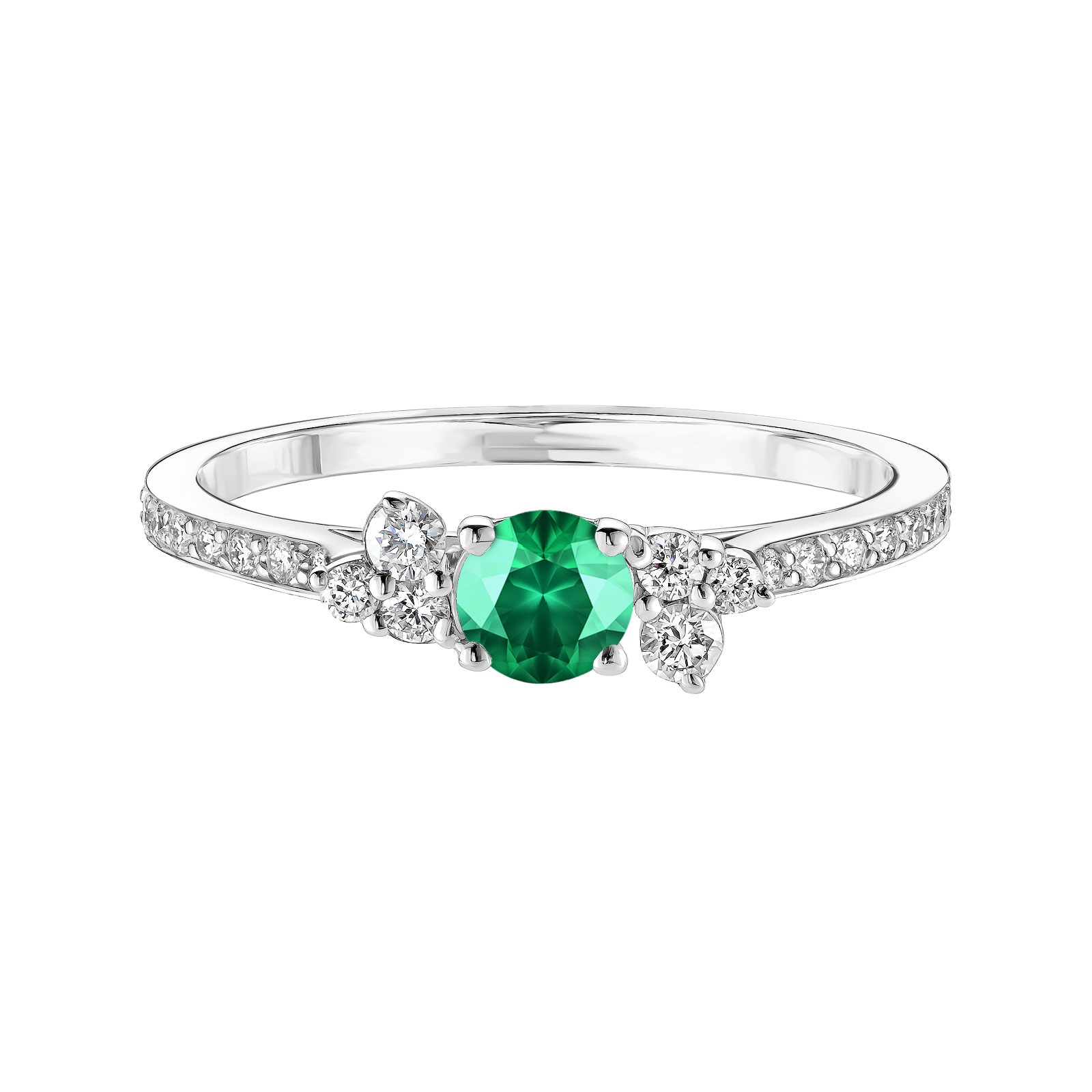 Ring Platinum Emerald and diamonds Baby EverBloom Pavée 1