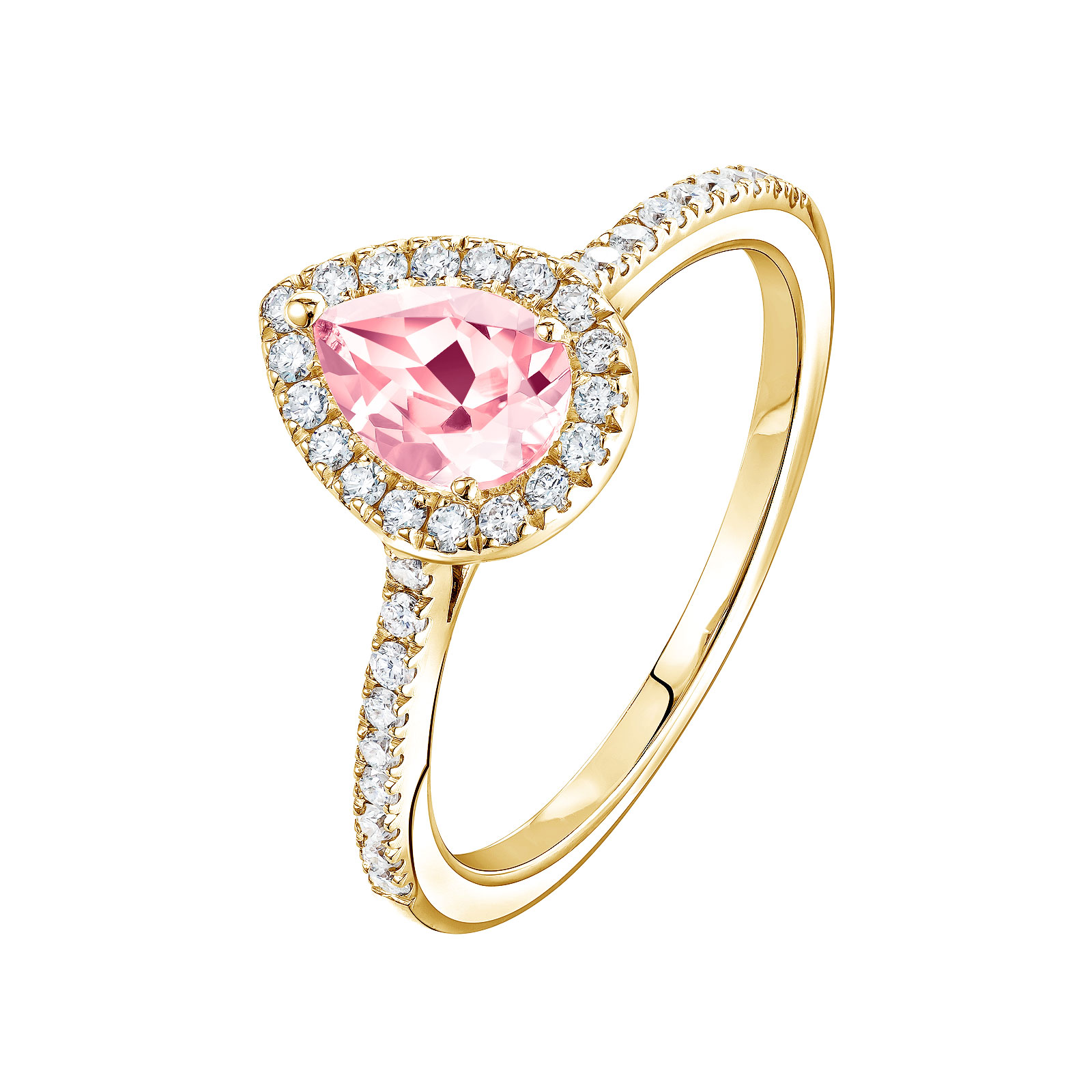 Ring Gelbgold Turmalin und diamanten Rétromantique Poire Pavée 1