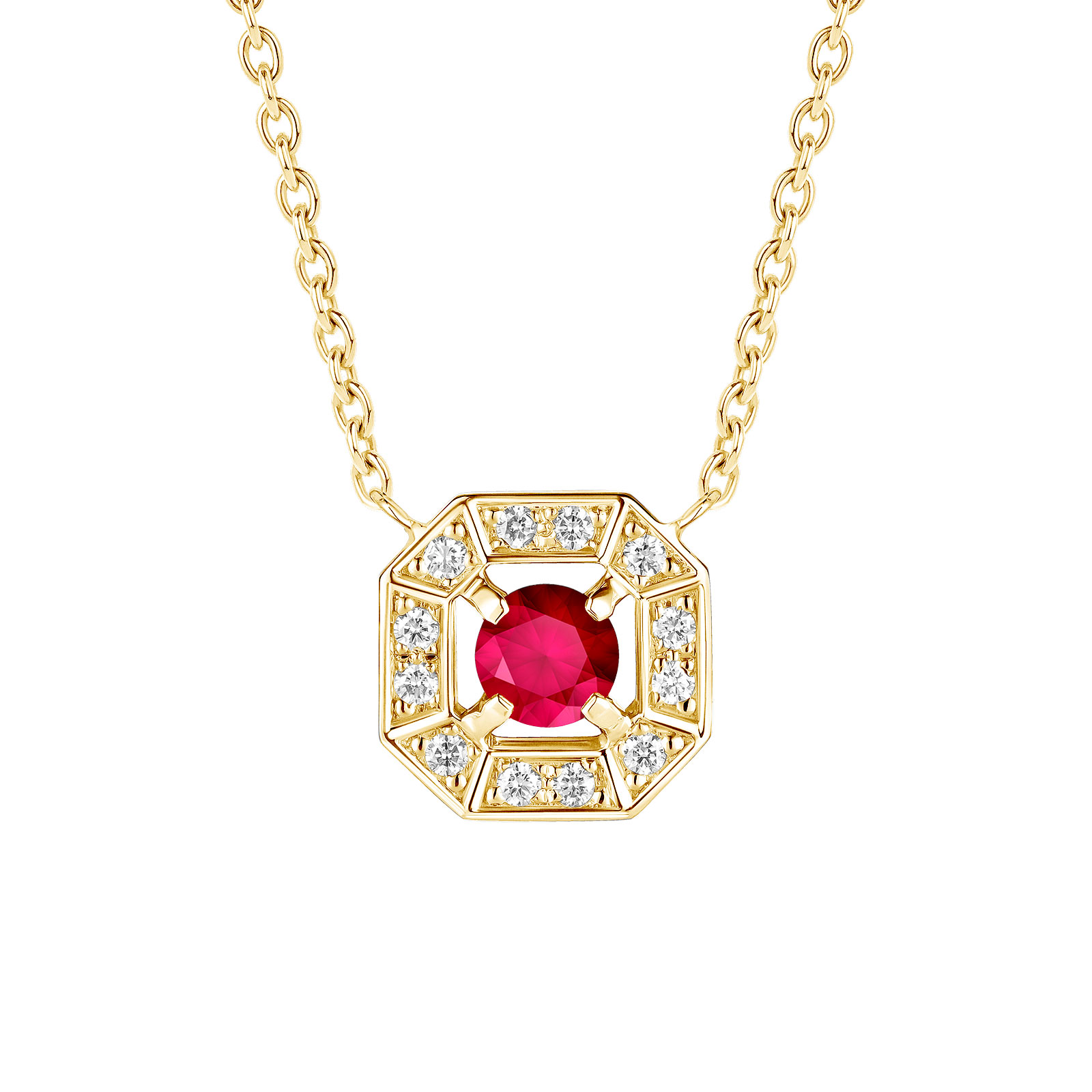 Pendant Yellow gold Ruby and diamonds Art Déco Rond 4 mm 1