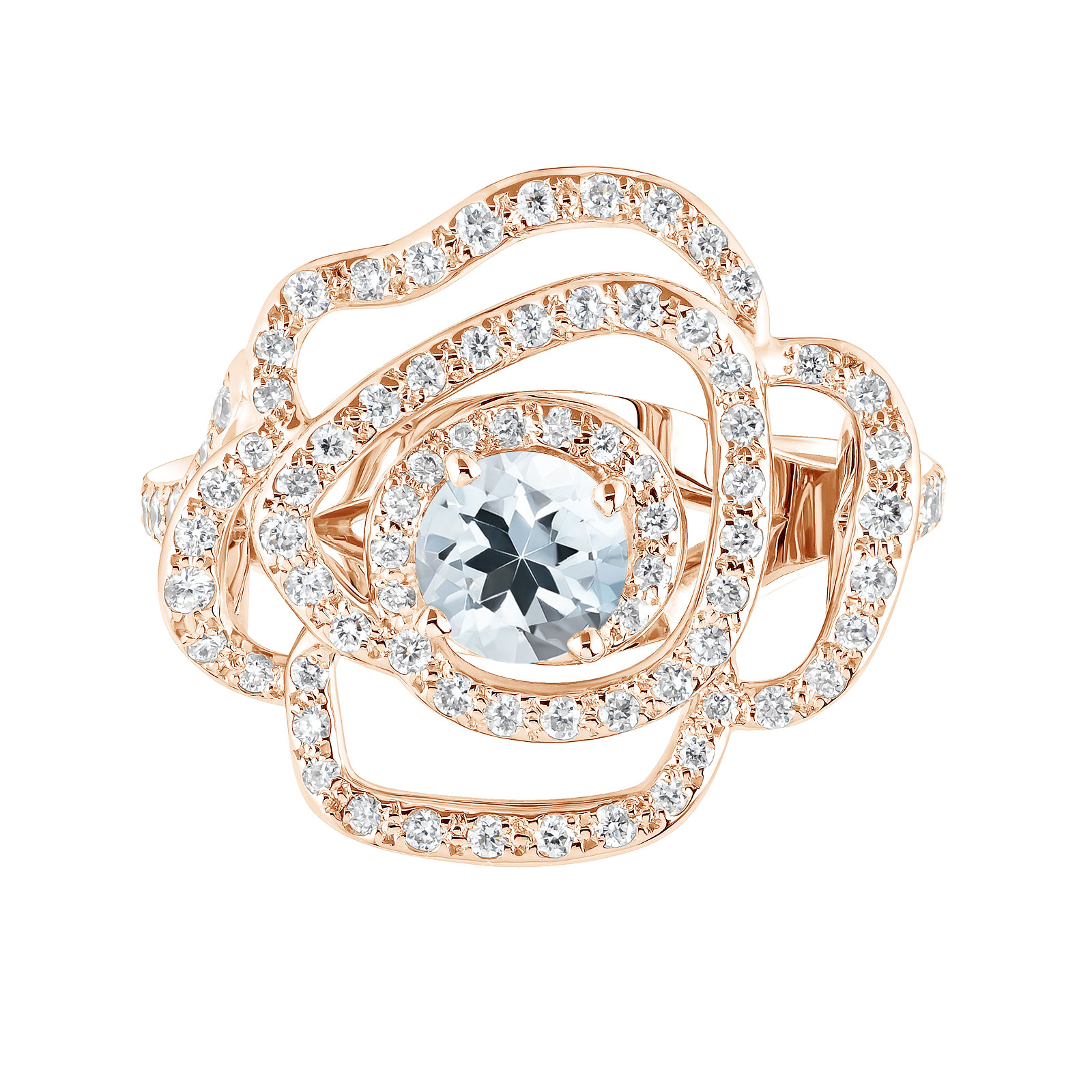 Ring Rose gold Aquamarine and diamonds PrimaRosa Alta 1