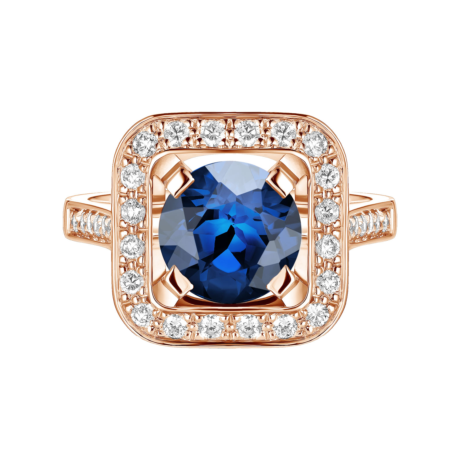 Ring Rose gold Sapphire and diamonds Art Déco Rond 8 mm 1