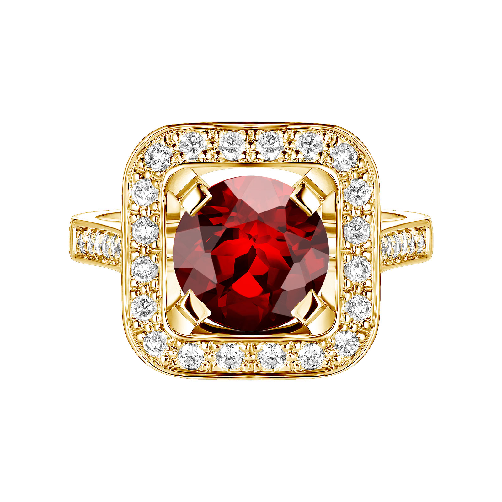Ring Gelbgold Granat und diamanten Art Déco Rond 8 mm 1