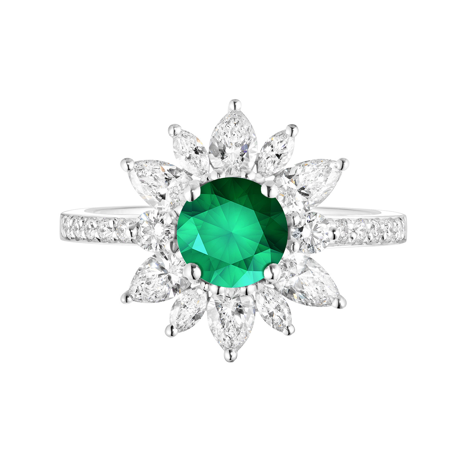 Ring White gold Emerald and diamonds EverBloom Prima 1