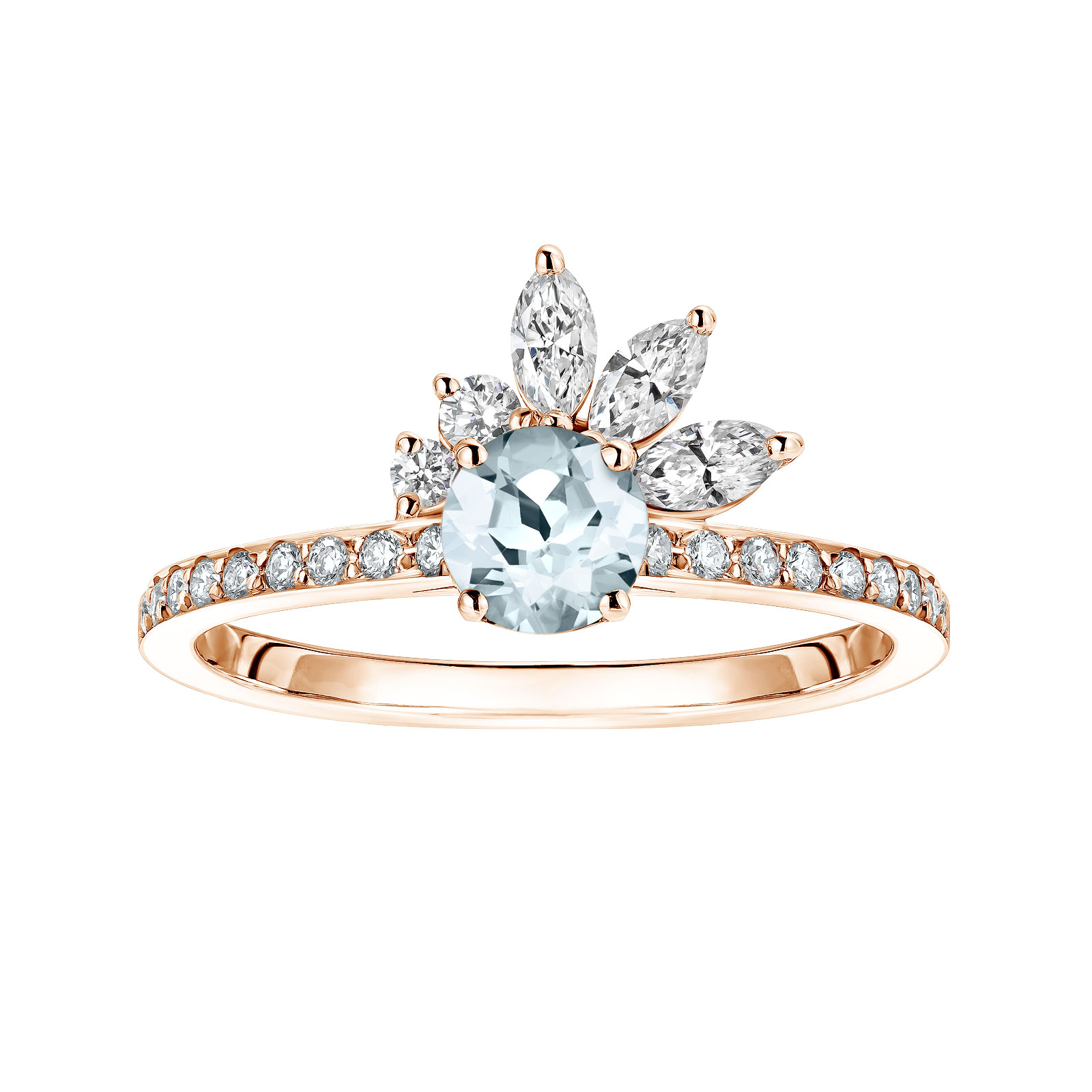 Ring Rose gold Aquamarine and diamonds Little EverBloom Pavée 1