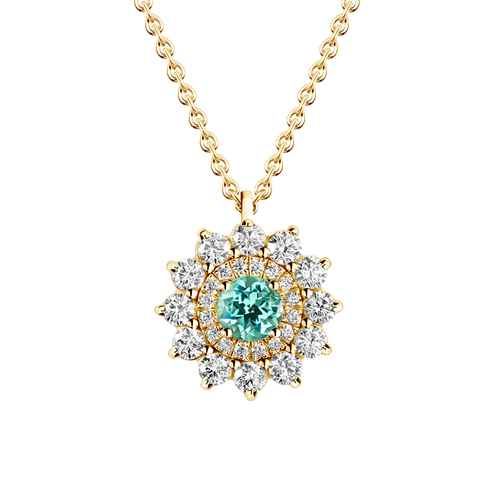 Pendentif Or jaune Tourmaline Mint et diamants Lefkos 1