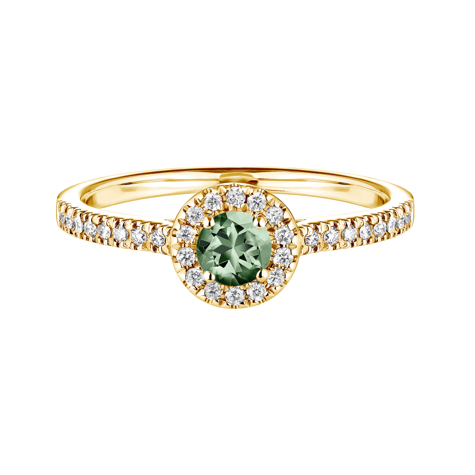 Bague Or jaune Saphir Vert et diamants Rétromantique S Pavée 1