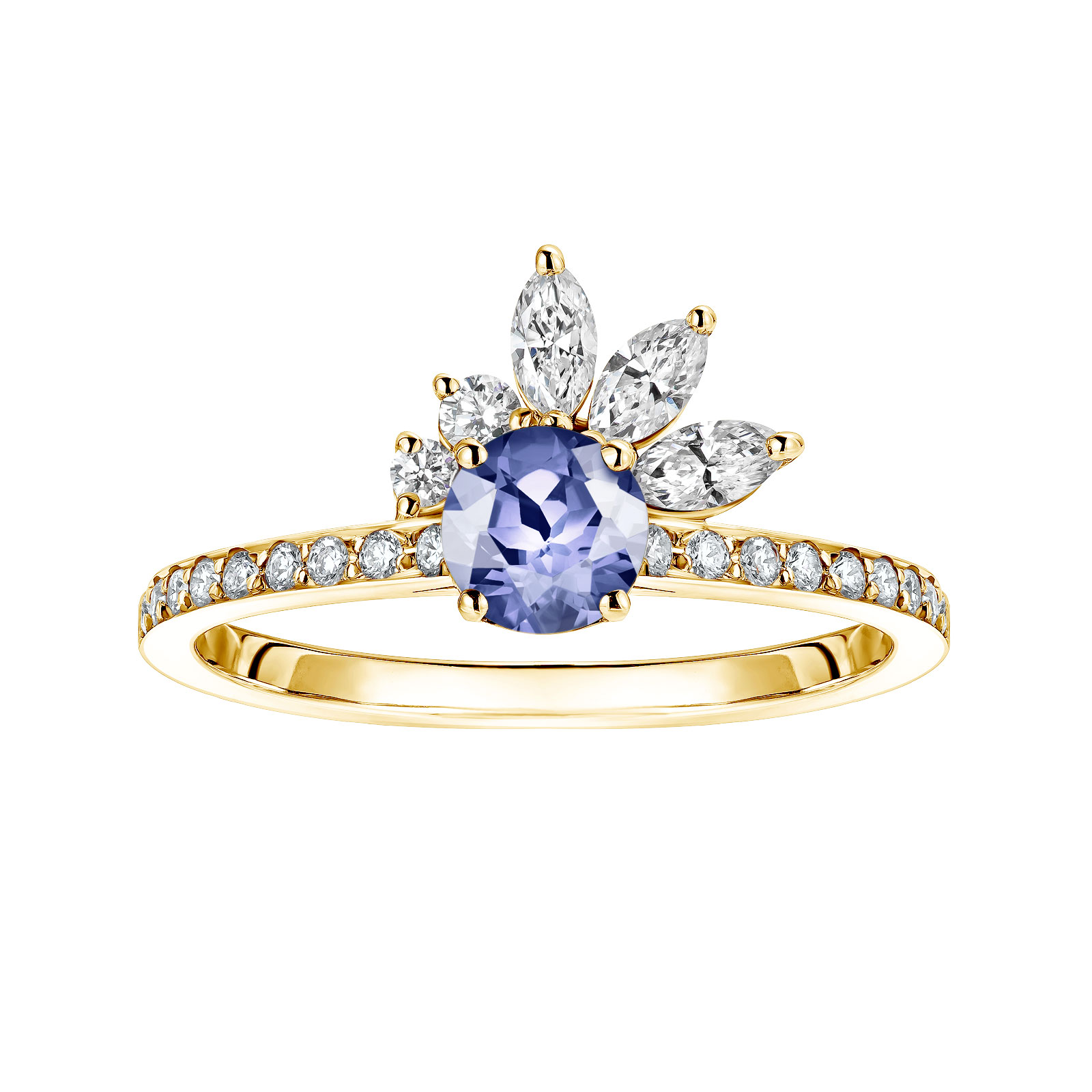 Ring Yellow gold Tanzanite and diamonds Little EverBloom Pavée 1