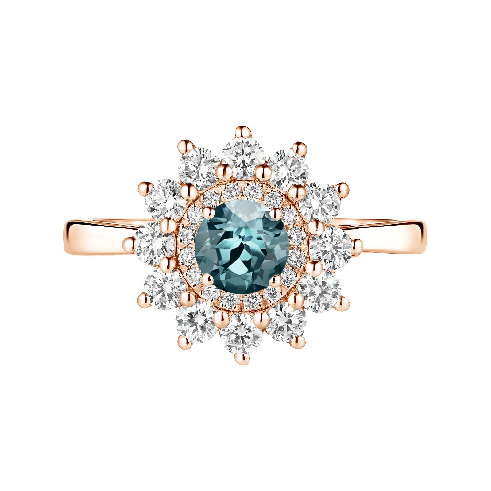 Ring Roségold Saphir Blau Grau und diamanten Lefkos 5 mm 1
