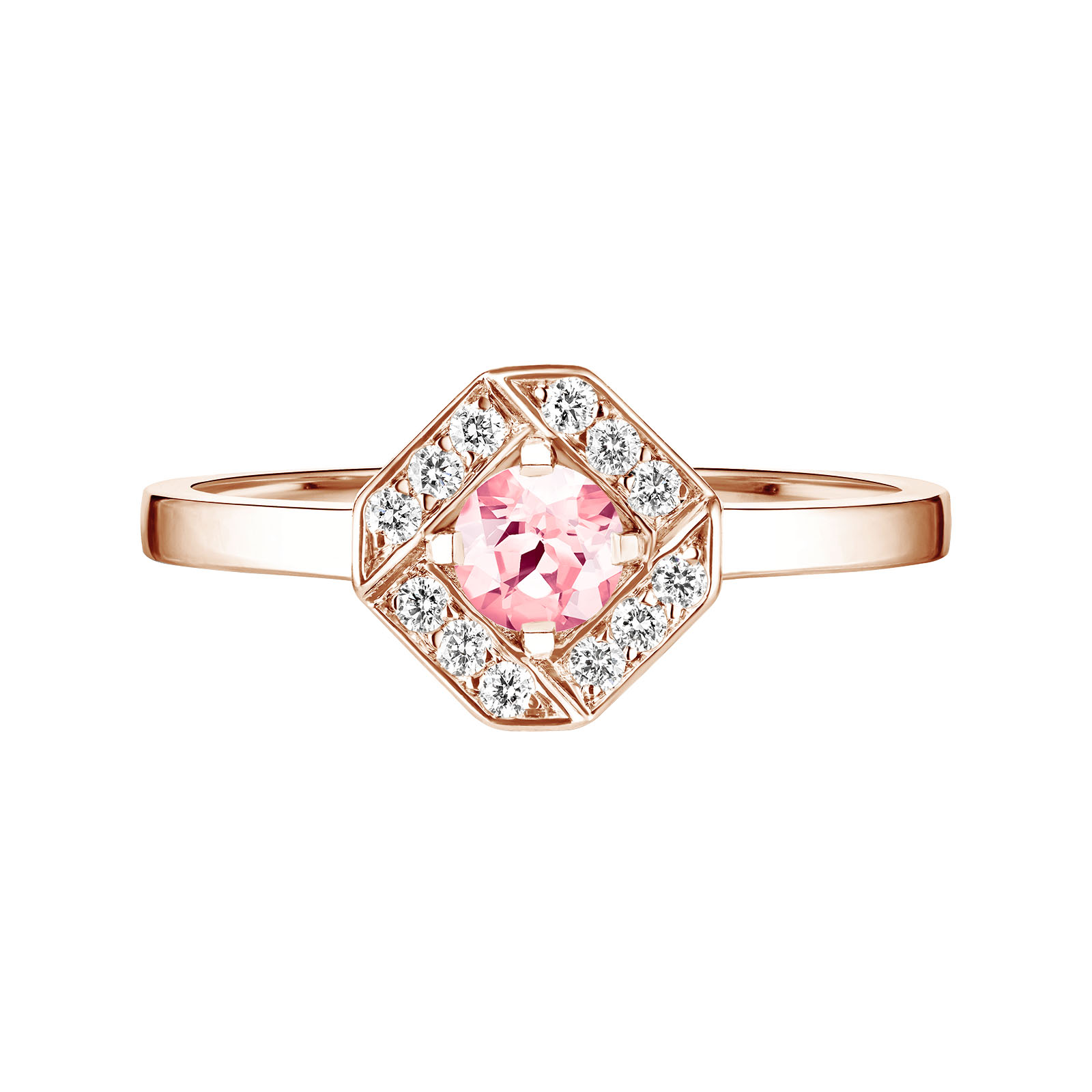 Ring Rose gold Tourmaline and diamonds Plissage Rond 4 mm 1
