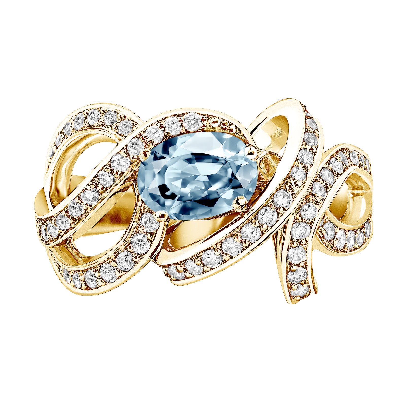 Ring Gelbgold Aquamarin und diamanten Olympia 1