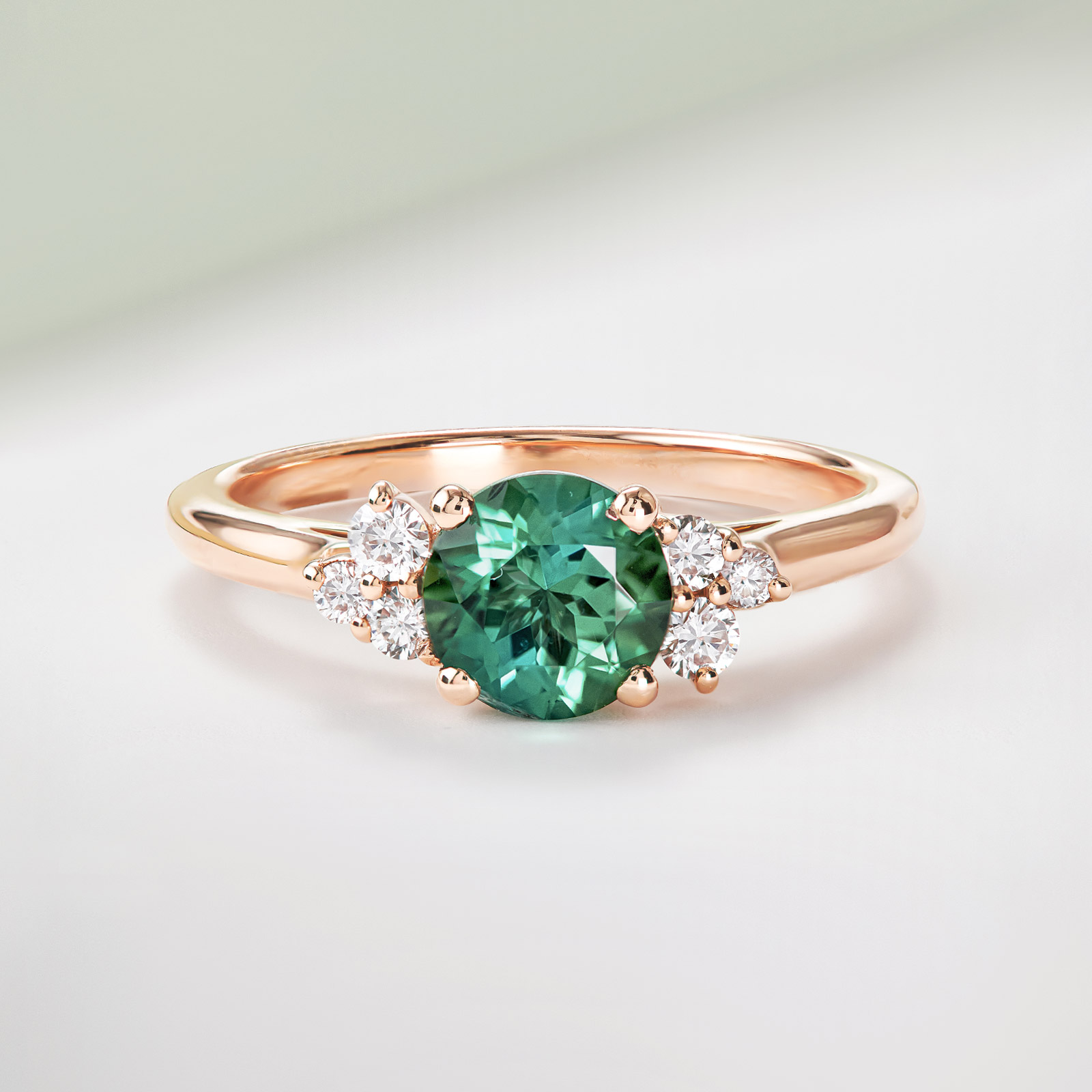 Ring White gold Green Tourmaline and diamonds Baby EverBloom 6 mm 1