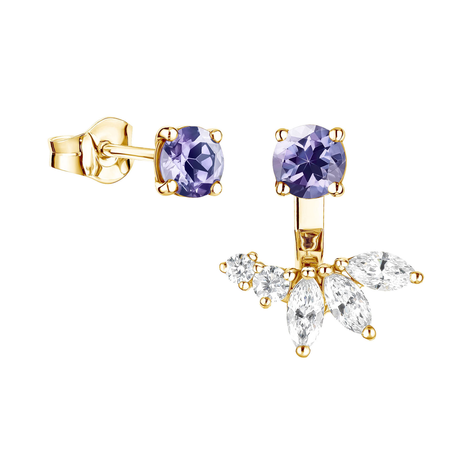 Earrings Yellow gold Tanzanite and diamonds EverBloom Asymétriques 1