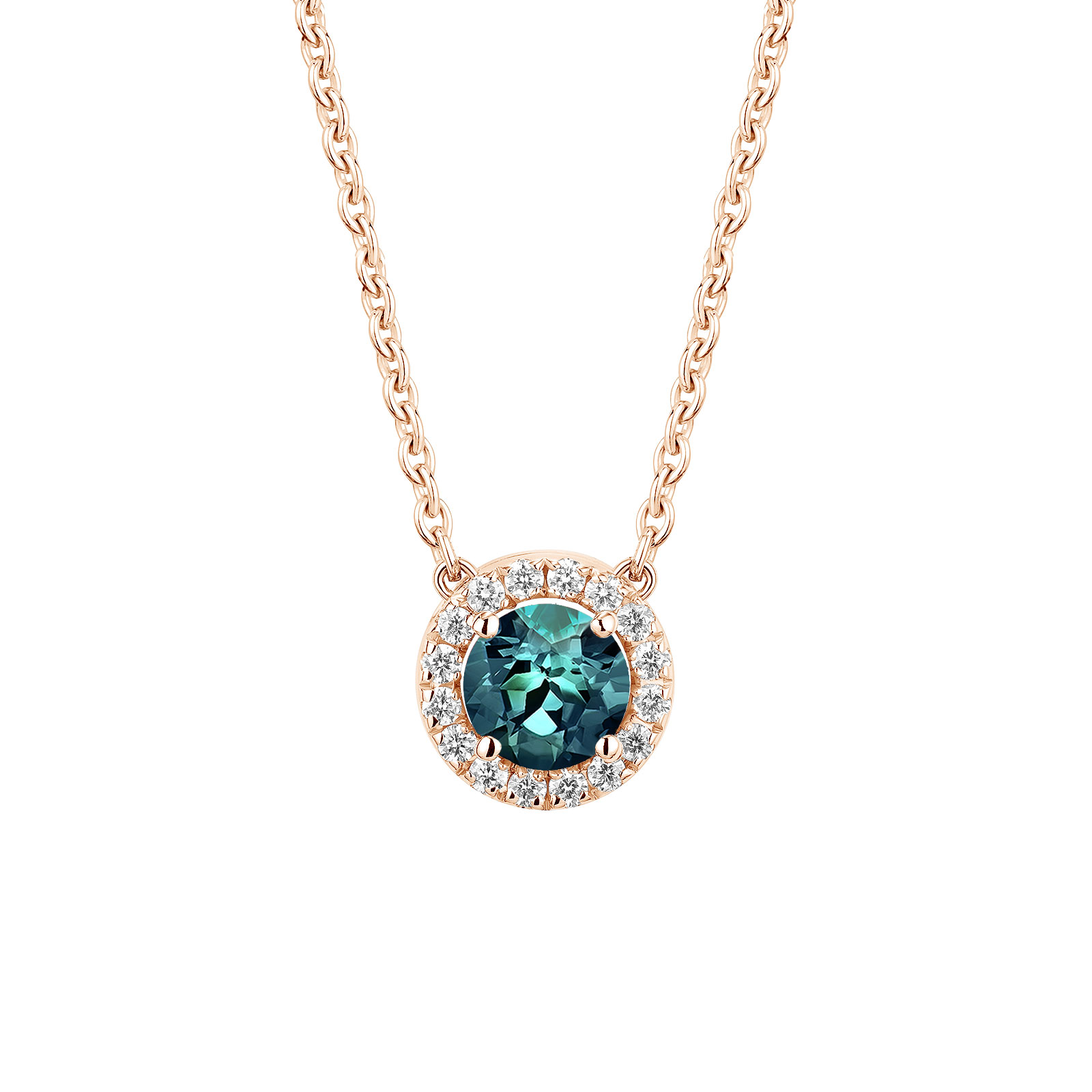 Pendant Rose gold Teal Sapphire and diamonds Rétromantique S 1