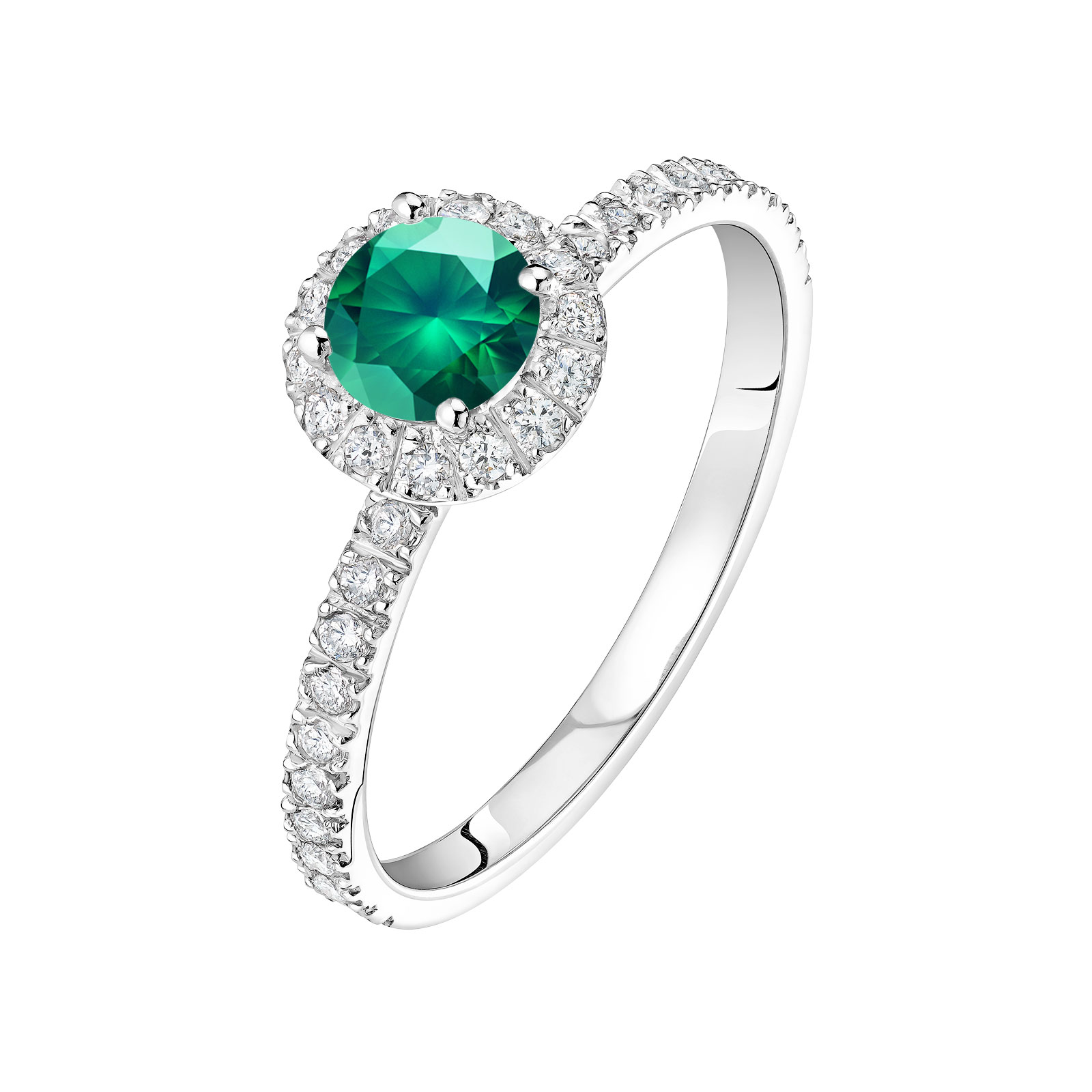 Ring White gold Emerald and diamonds Rétromantique M Pavée 1