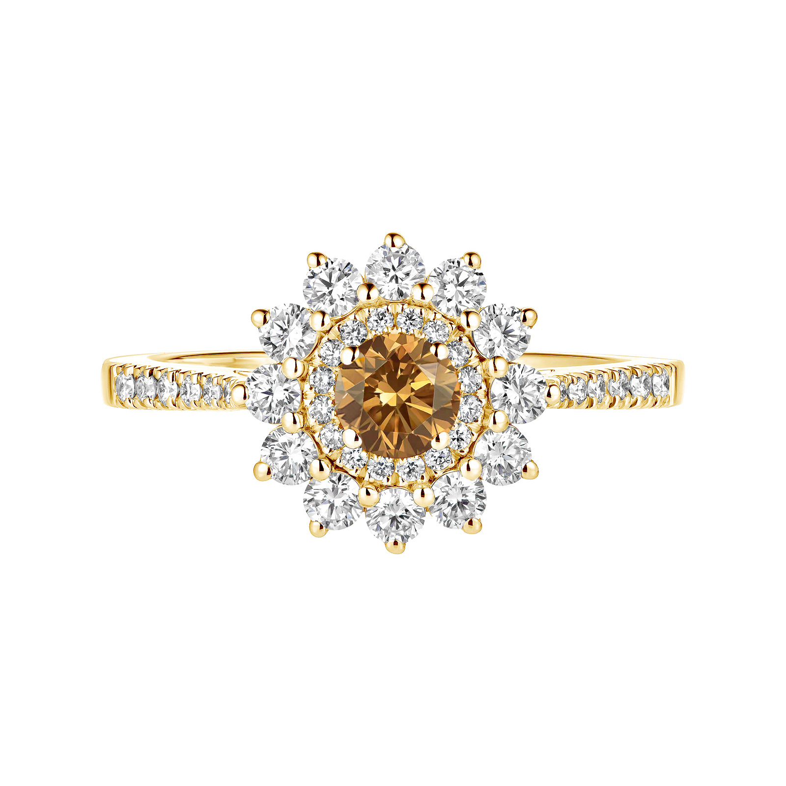 Bague Or jaune Diamant Cognac et diamants Lefkos 4 mm Pavée 1