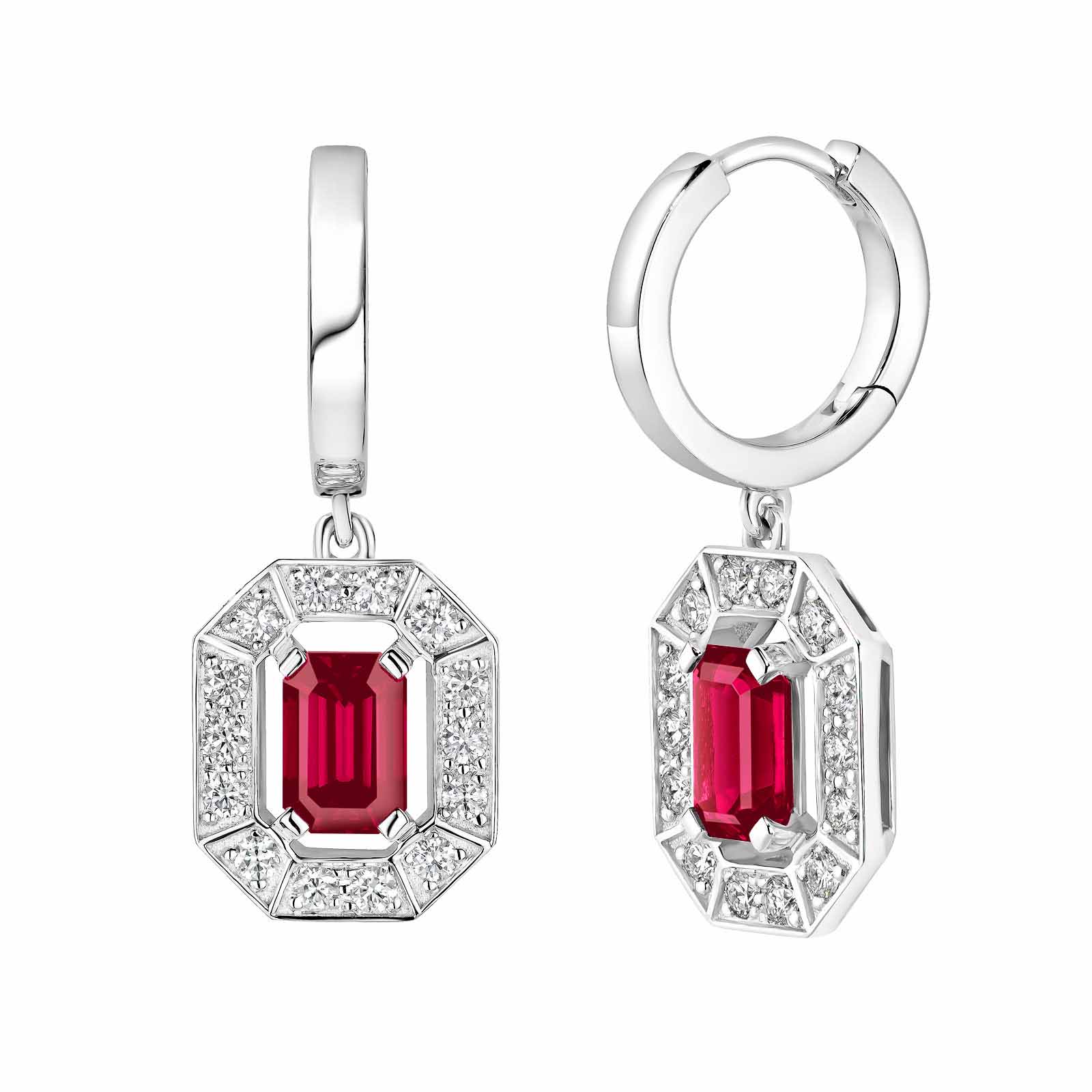 Earrings White gold Ruby and diamonds Art Déco 1