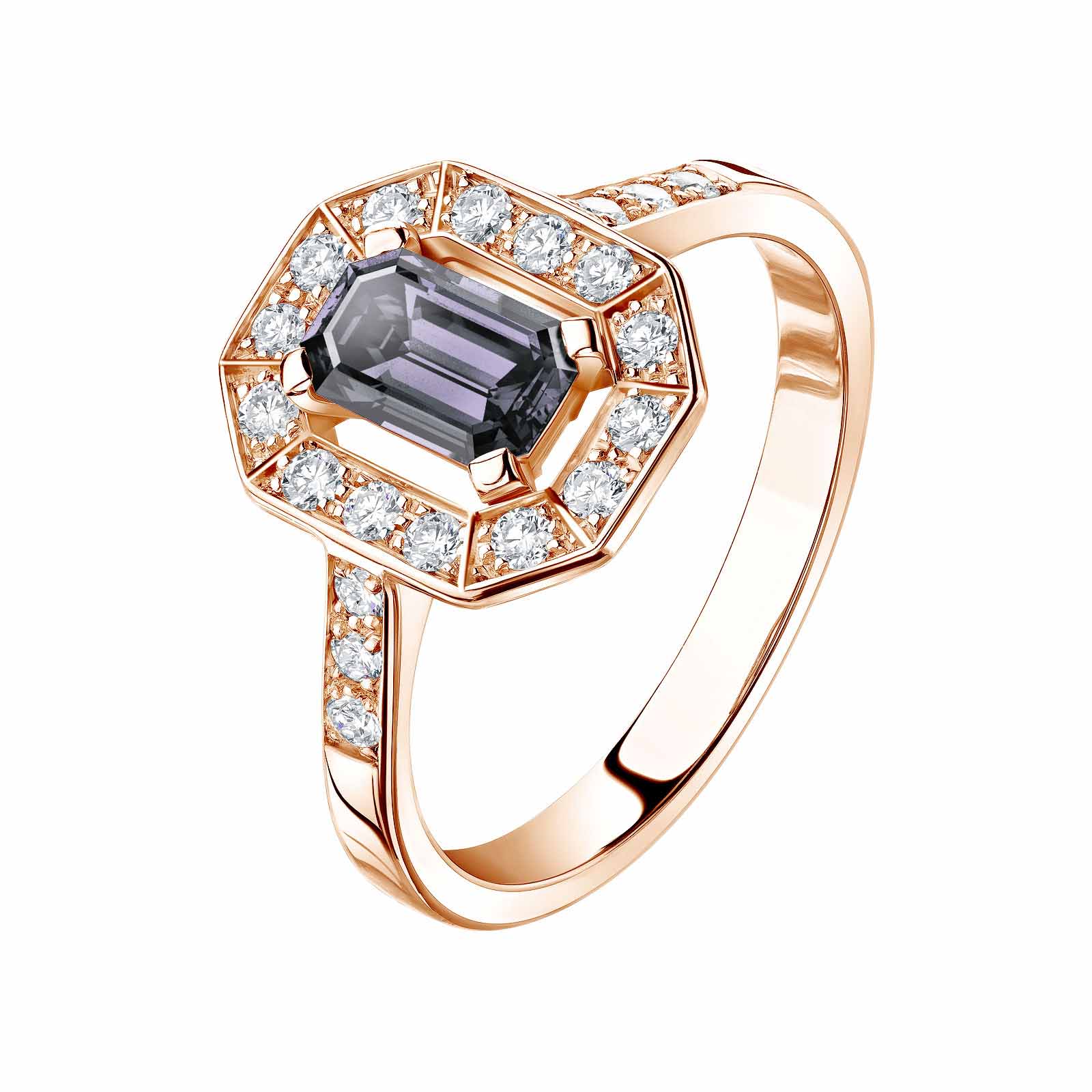 Ring Roségold Spinell Grau und diamanten Art Déco 1